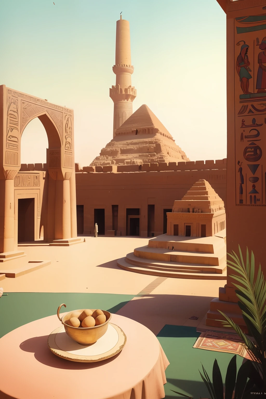 Date: 1922
Location: Cairo, Egypt
Description: A pastel-tinted vintage postcard, showcasing an iconic Egyptian monument, is propped up against a tabletop, its colors coming alive in the sunlight.