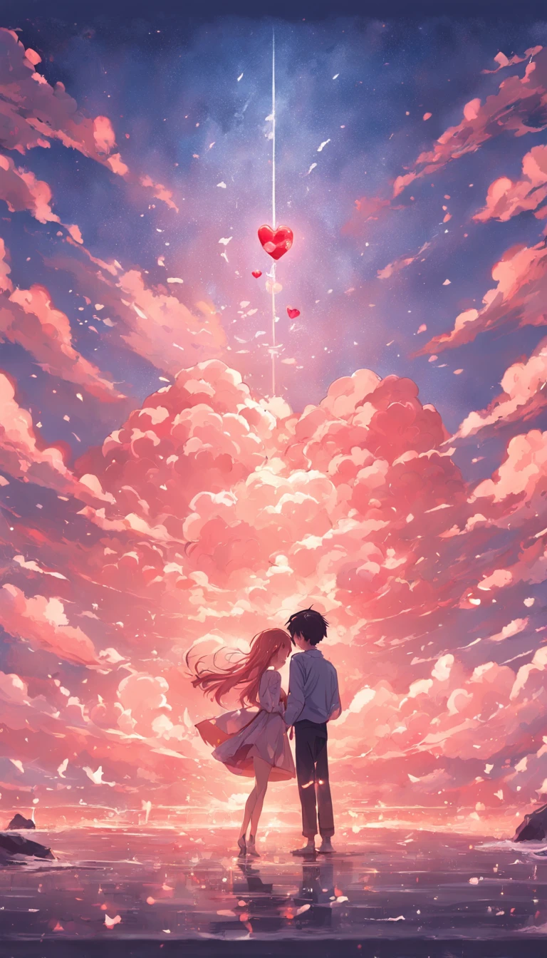 In a romantic atmosphere,couple cuddling,Stroll through the Sea of Roses,Under the blue sky and white clouds,Feel the romantic theme of Valentine's Day。