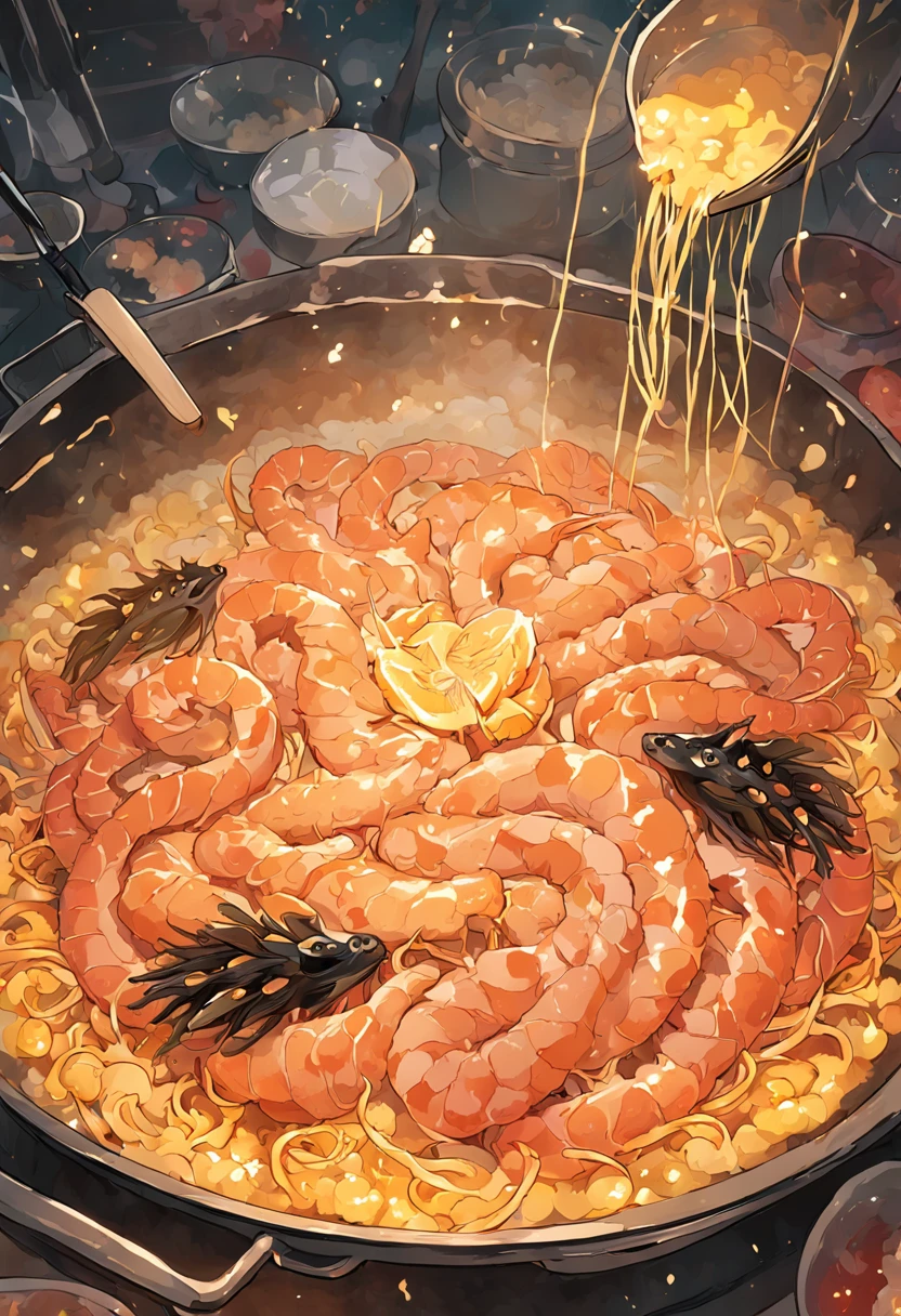 Japanese paella,shrimps,Salmon fillets,caviar,mustard,coriander