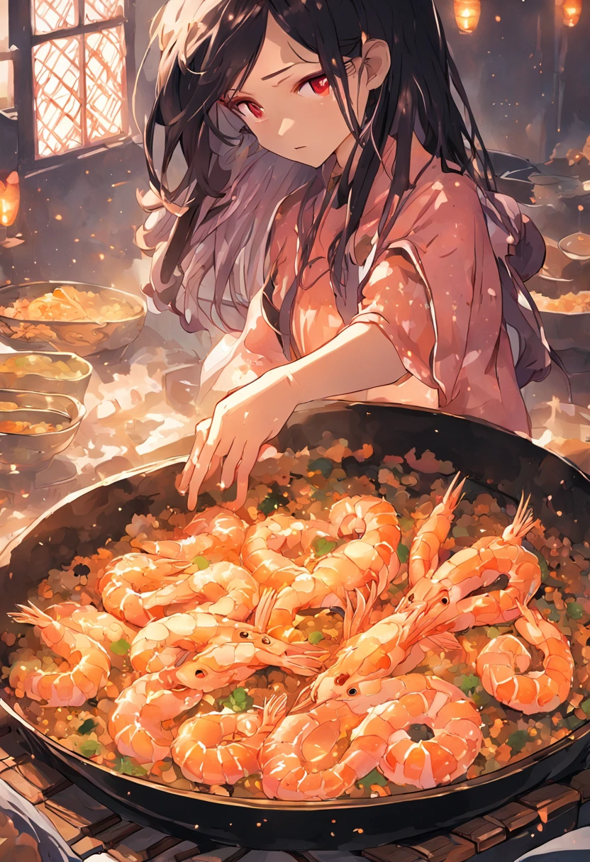 Japanese paella，shrimps，Salmon fillets，caviar，mustard，coriander