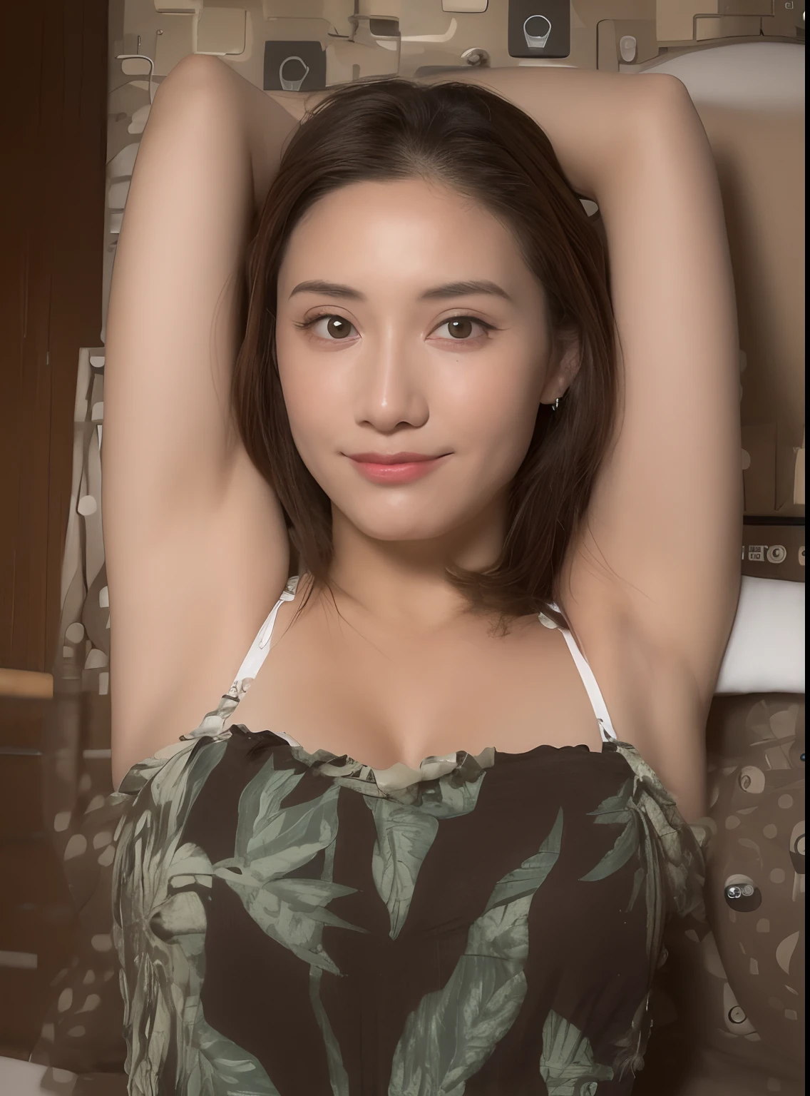 ((Surreal、Super detailed image, maybe a photo.,Captures the details of the skin texture of an incredibly beautiful woman.))Wearing a Lucid Dream dress,long black hair。A-cup, small breasts, running corps, (textured skin, skin pores:1.1), Goosebumps, taking a close up selfie photo while laying down in bed wearing green slutty wet crop top t-shirt, transparent green t-shirt, ((nipples poking out)), nipples visible through t-shirt, seductive, Photo sexy, without wearing pants, wearing transparent thong, long legs, small nipple highly detailed 8k wallpaper), soft lighting, high quality, film grain, Fujifilm XT3 Sharp Focus, f 5.6, 50mm, high detail, sharp focus,(natural light), crazy details, complex details, hyperdetailed, close up, hidden hands, legs open