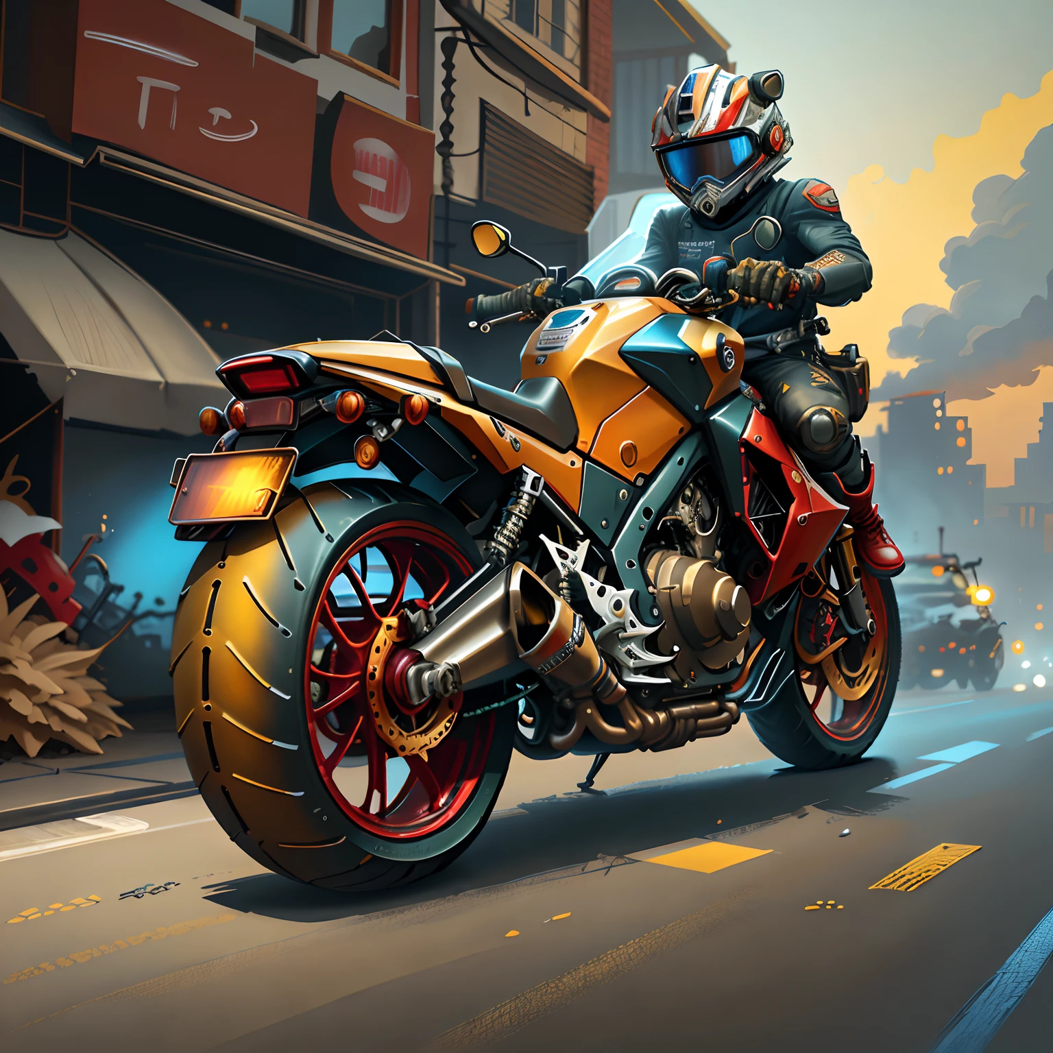 Honda CBR 1000R,Vision Total Mad Max CogPunkAI ,Core 64 K, ((rot,amarelo,Conque ,Blue))Conque,4D ,