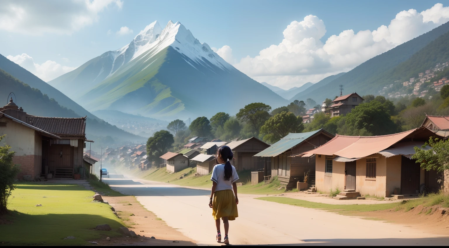 n the bustling village of Navapura, nestled at the foot of the mighty Arjuna Mountains, lived a curious and brave young girl named Kiran animated