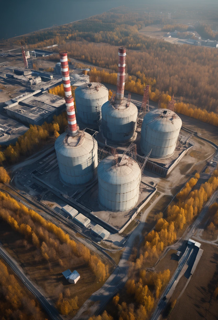 Aerial View of Chernobyl Power Plant, accurate image, clear, 8k
