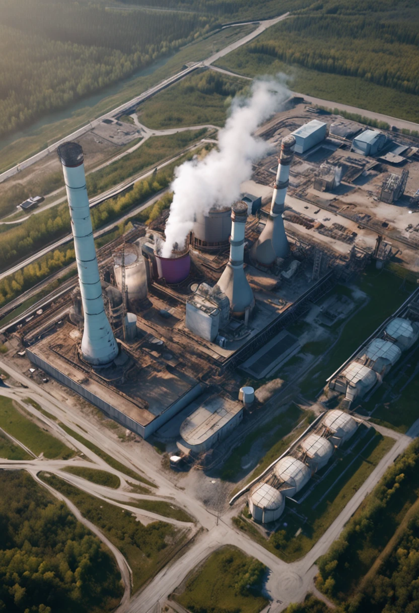 Aerial View of Chernobyl Power Plant, accurate image, clear, 8k