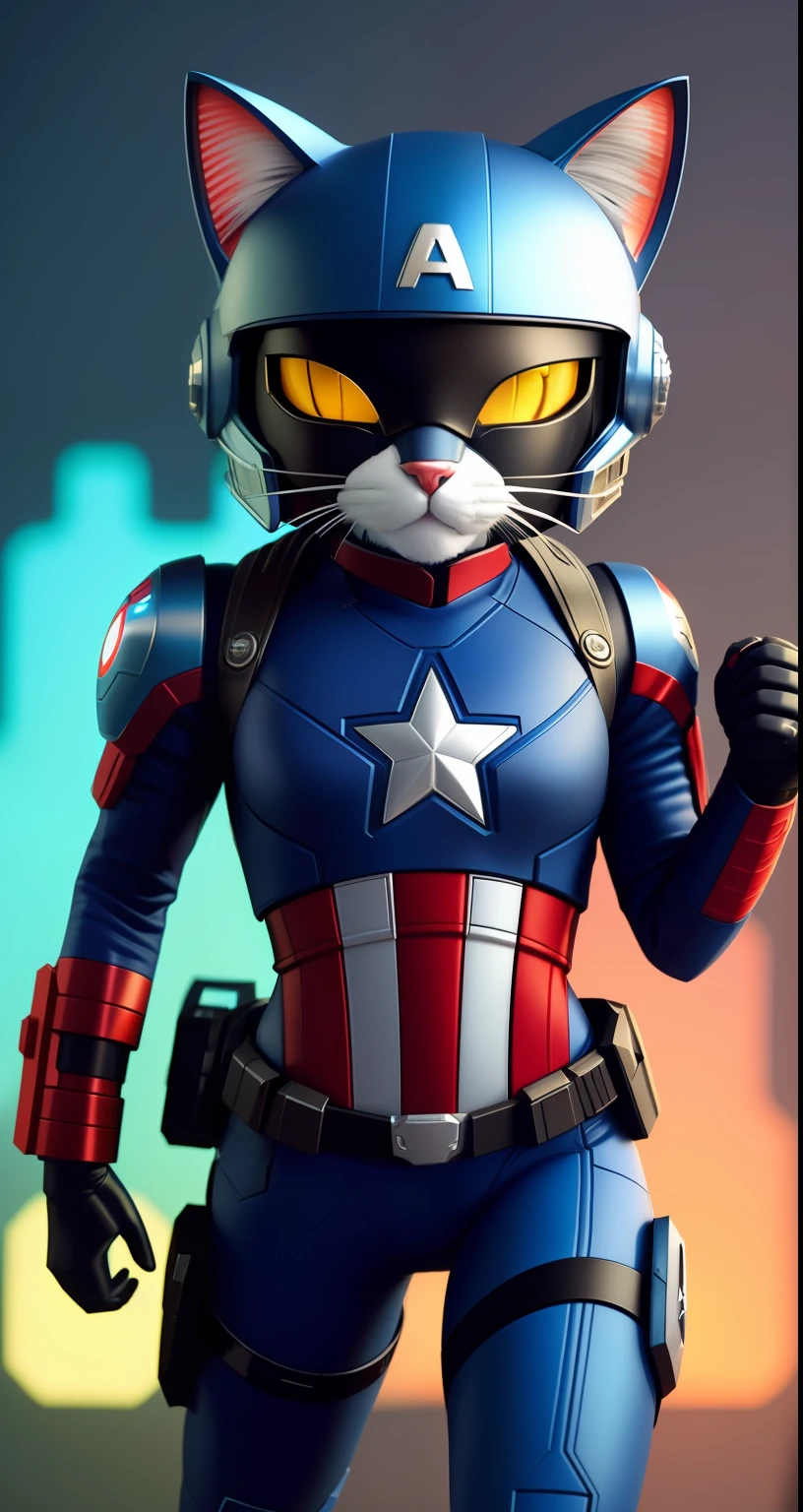 there is a cat in a captain America suit with a helmet on, cyborg kitten, cute 3 d render, rendered in redshift, 3 d render stylized, cyberpunk cat, scifi character render, scifi character, stylized 3d render, stylized as a 3d render, 3 d render character art 8 k, cgsociety 8k, cgsociety 8k