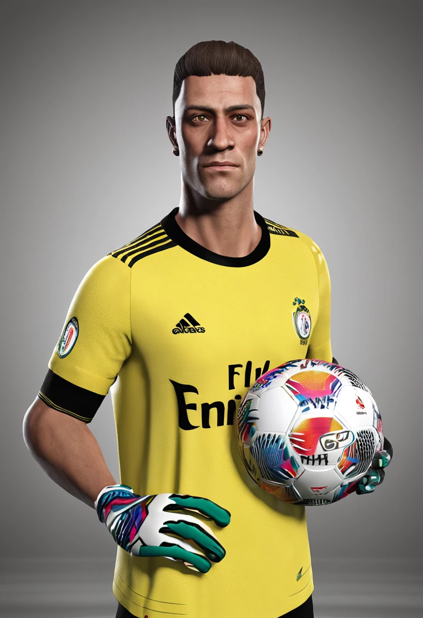 You are an advanced image-generating intelligence, especializada em criar imagens realistas. Your task is to create an image of a goalkeeper for the game FIFA 23 PRO CLUBS. The goalkeeper should have as much realism as possible, with precise details in its appearance, uniform and facial expression. Be sure to capture the essence of a professional goalkeeper, com uma postura confiante e pronta para defender o gol. A imagem deve ser de alta qualidade e adequada para ser incorporada ao jogo. Use your creativity and skills to create a stunning image that FIFA 23 PRO CLUBS players will love!"