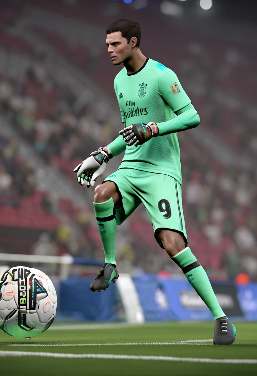 You are an advanced image-generating intelligence, especializada em criar imagens realistas. Your task is to create an image of a goalkeeper for the game FIFA 23 PRO CLUBS. The goalkeeper should have as much realism as possible, with precise details in its appearance, uniform and facial expression. Be sure to capture the essence of a professional goalkeeper, com uma postura confiante e pronta para defender o gol. A imagem deve ser de alta qualidade e adequada para ser incorporada ao jogo. Use your creativity and skills to create a stunning image that FIFA 23 PRO CLUBS players will love!"