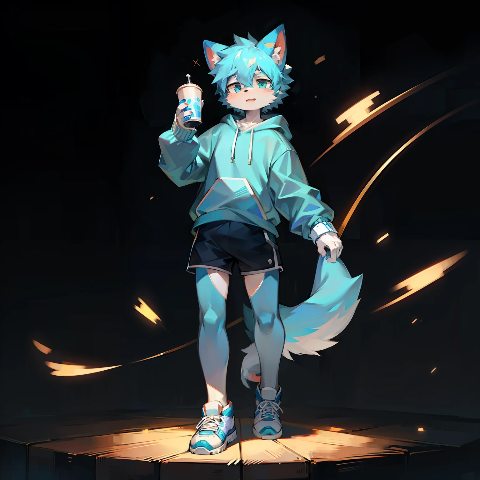 Anime furry，2D anime style wearing blue sweatshirt and white sneakers, Single character full body, 2 d style, full body adoptable, full body single character, 2d anime, full body portrait of a short!, fursona wearing stylish clothes, full body character, anime style character, Anime boy