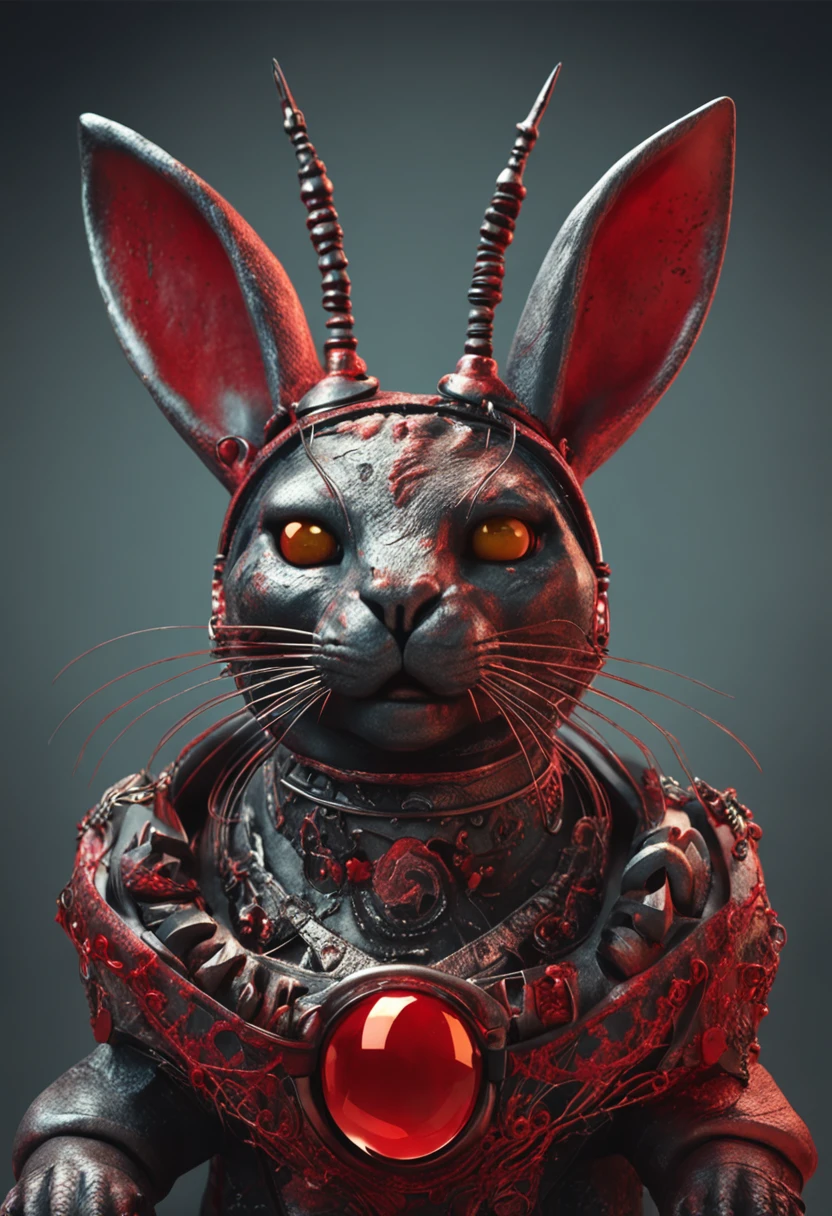 Red rabbit with black horns, Under the spectacular of anthropomorphic cat-shaped jewelry