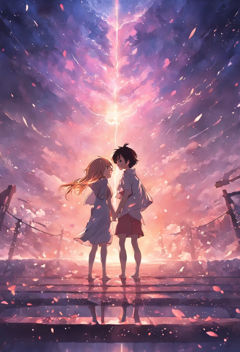 dream colors,tmasterpiece,the detail,starryskybackground,Clouds,Light and shadow effects，film effect,Rich in color，（（A couple）），Embrace each other，（（（（In kissing）））），Petals rained down，Full moon night，Blooming with flowers，blurryforeground，Depth of field effect，A half body