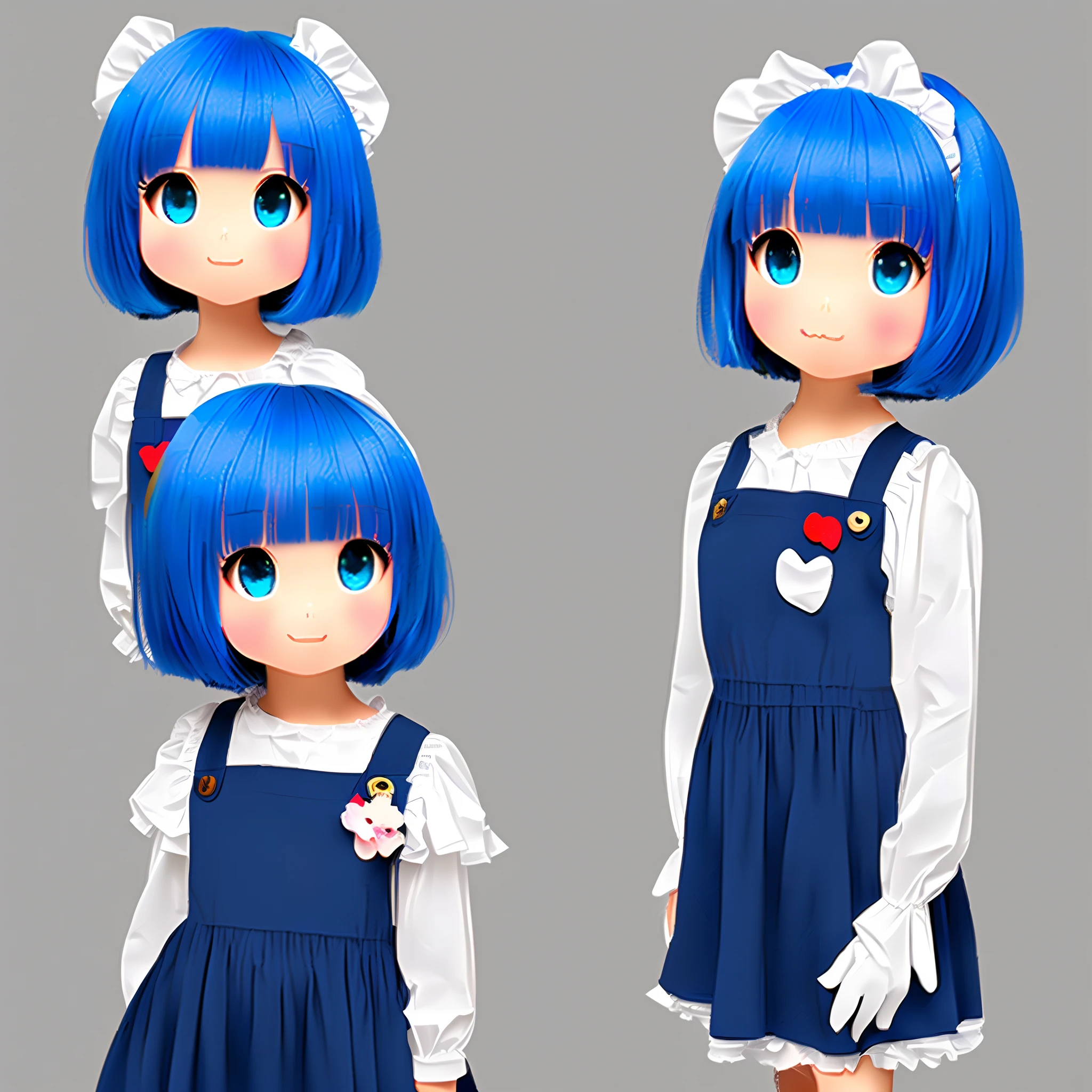 Two-dimensional blue hair half covered face maid outfit cute girl