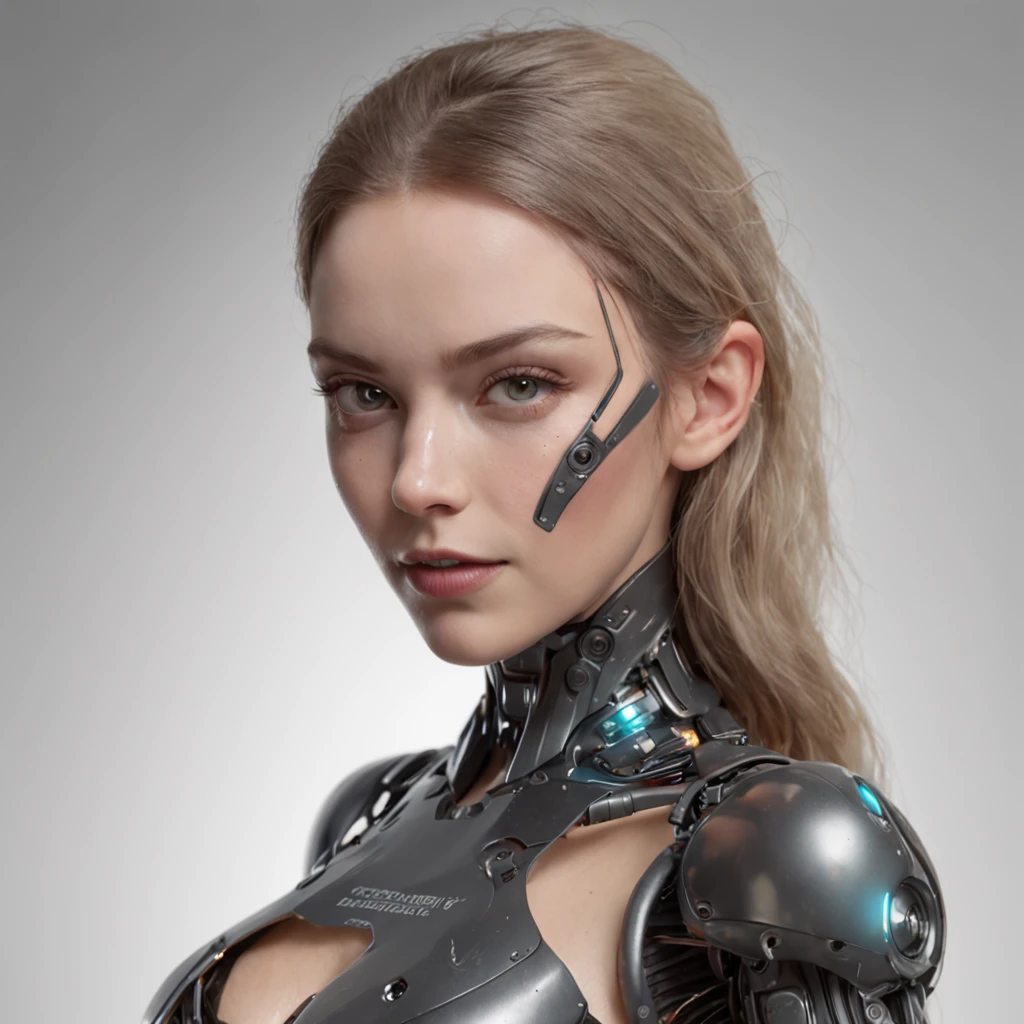 Emma plays a woman with a robot,Futuristic cyberpunk style,Realisticstyle,digital painting style,Shape parts,deformed face。