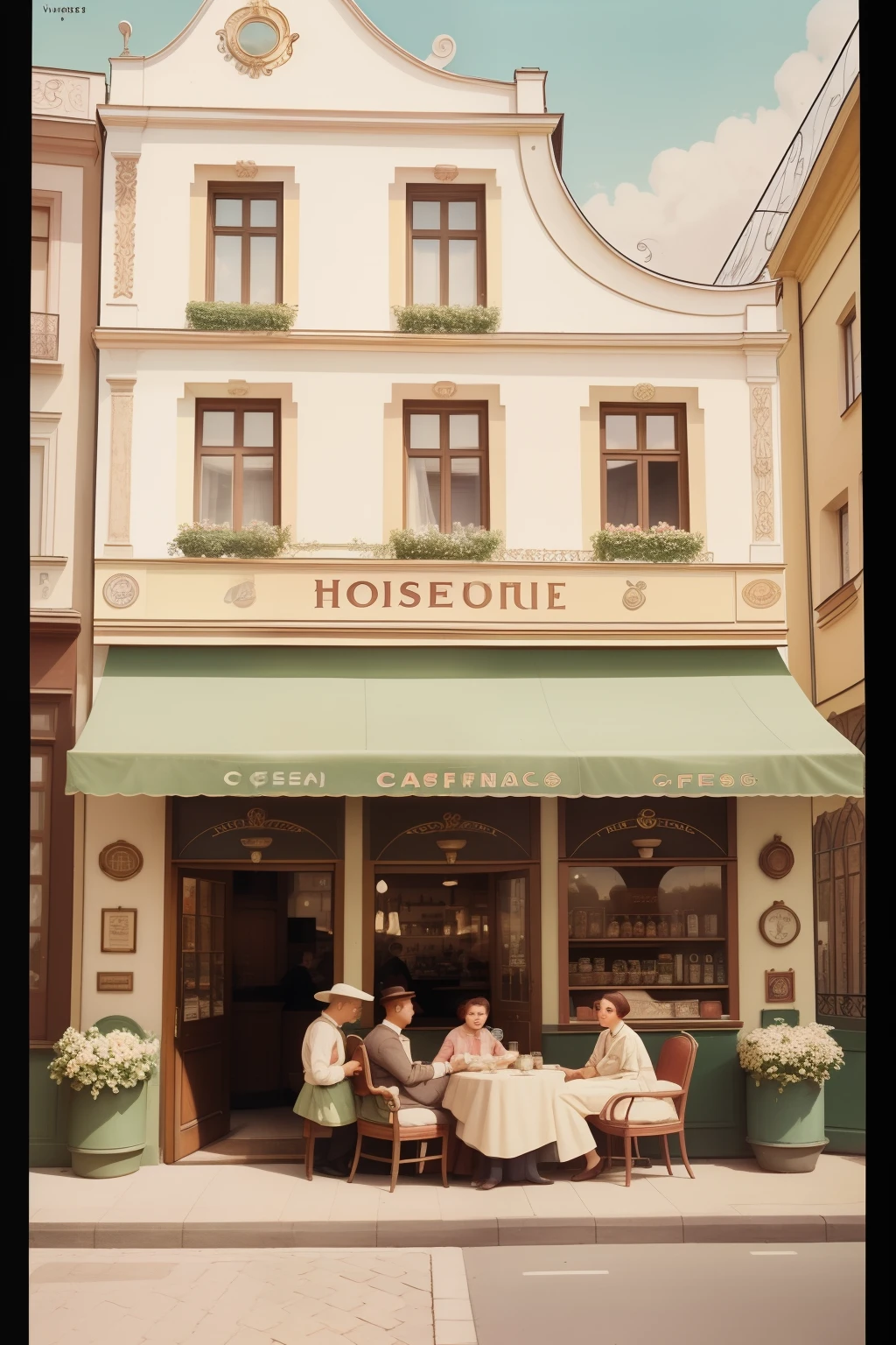 Date: 1938
Location: Vienna, Austria
Description: A pastel-tinted vintage postcard showcasing a Viennese coffeehouse is held near a sunlit cafe table, evoking the elegance of a bygone era.