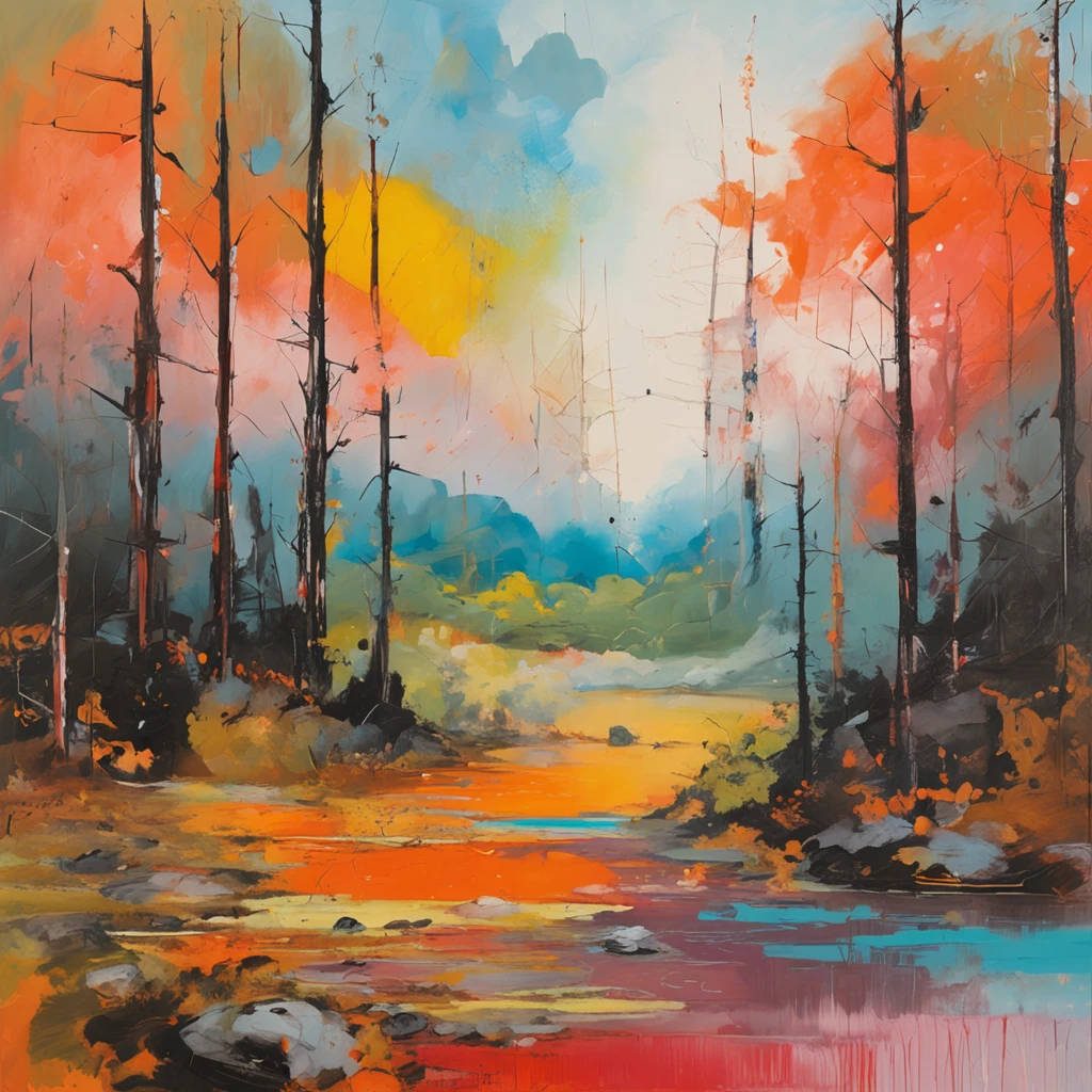 Details of the intricate painting of the Japan forest, by range murata, Galaxy in the background, Clouds, vivd colour, High contrast, mont, vector line art, orange highlights, trending in pixiv, anime concept art, stick, Mattia, hightquality, edge-to-edge, sanskrit