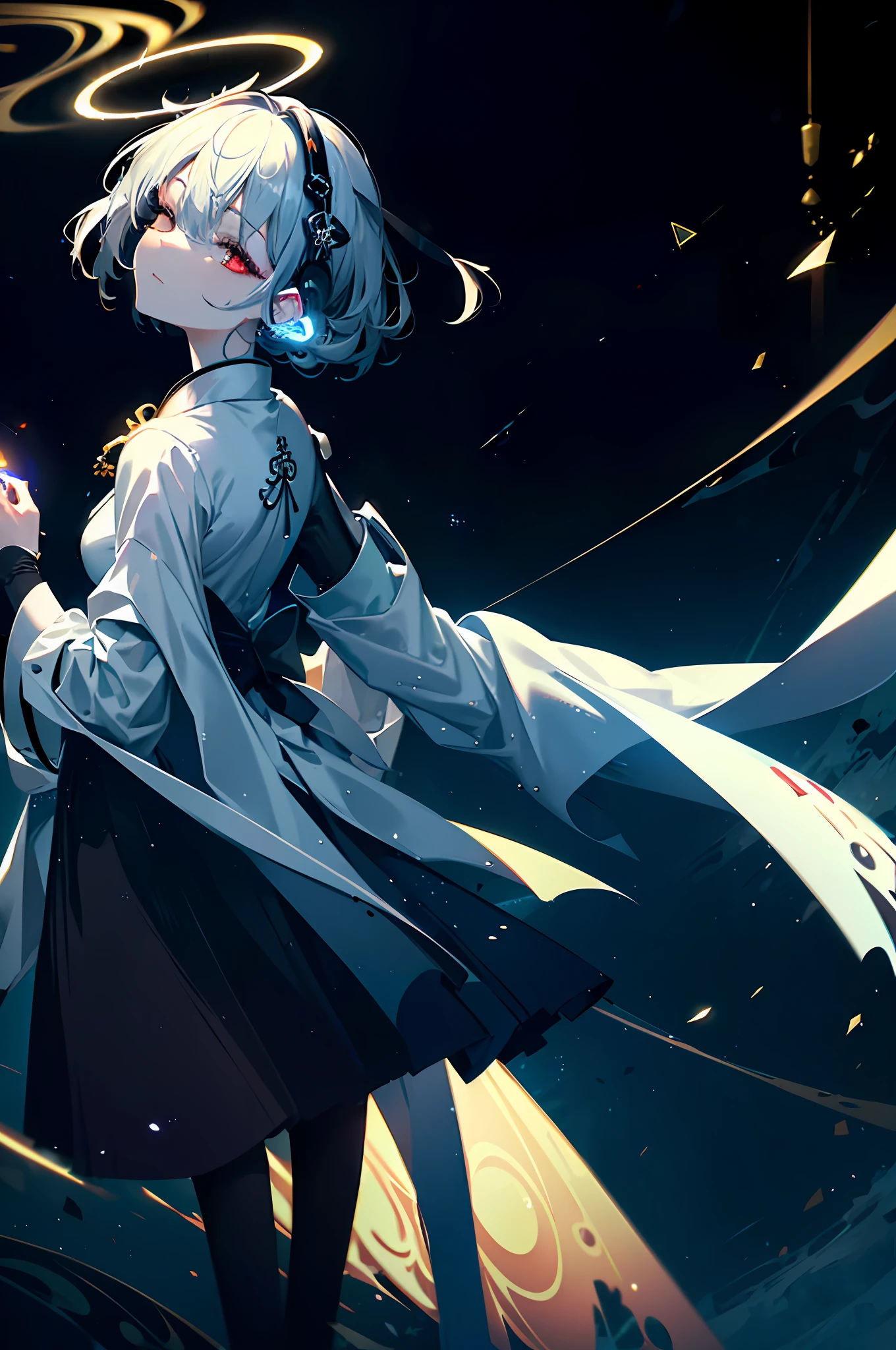 Top quality, masterpiece, absurdity, highly detailed 8K wallpaper, BREAK, (high contrast RGB color angel wings), BREAK, ( High contrast RGB effect, LED effect, kaleidoscope effect, shining effect, glitter RGB effect), (ripple effect: 1.2), BREAK, beautiful mechanical girl, (mechanically glowing antennas attached to the ears: 1.1), (closed eyes: 1.1), BREAK, (mechanical joints, mechanical limbs and fingers, exoskeleton spine and coccyx: 1.2), (mechanical halo), full body, fantastic starry sky, outstretched_arms, five fingers, (Symmetrical),Longhaired Beauty,Tall and tall,Tang dynasty,Ancient China,Red eyes,The eyes are cold and evil,Chinese face,Impeccable,delicated,Ancient Hanfu,period costume,(Background with:Dark and terrifying,Countless ghosts,terroral,thriller)Cursed girl,Chinese horror,The mask is half masked,Ancient design sense mask,