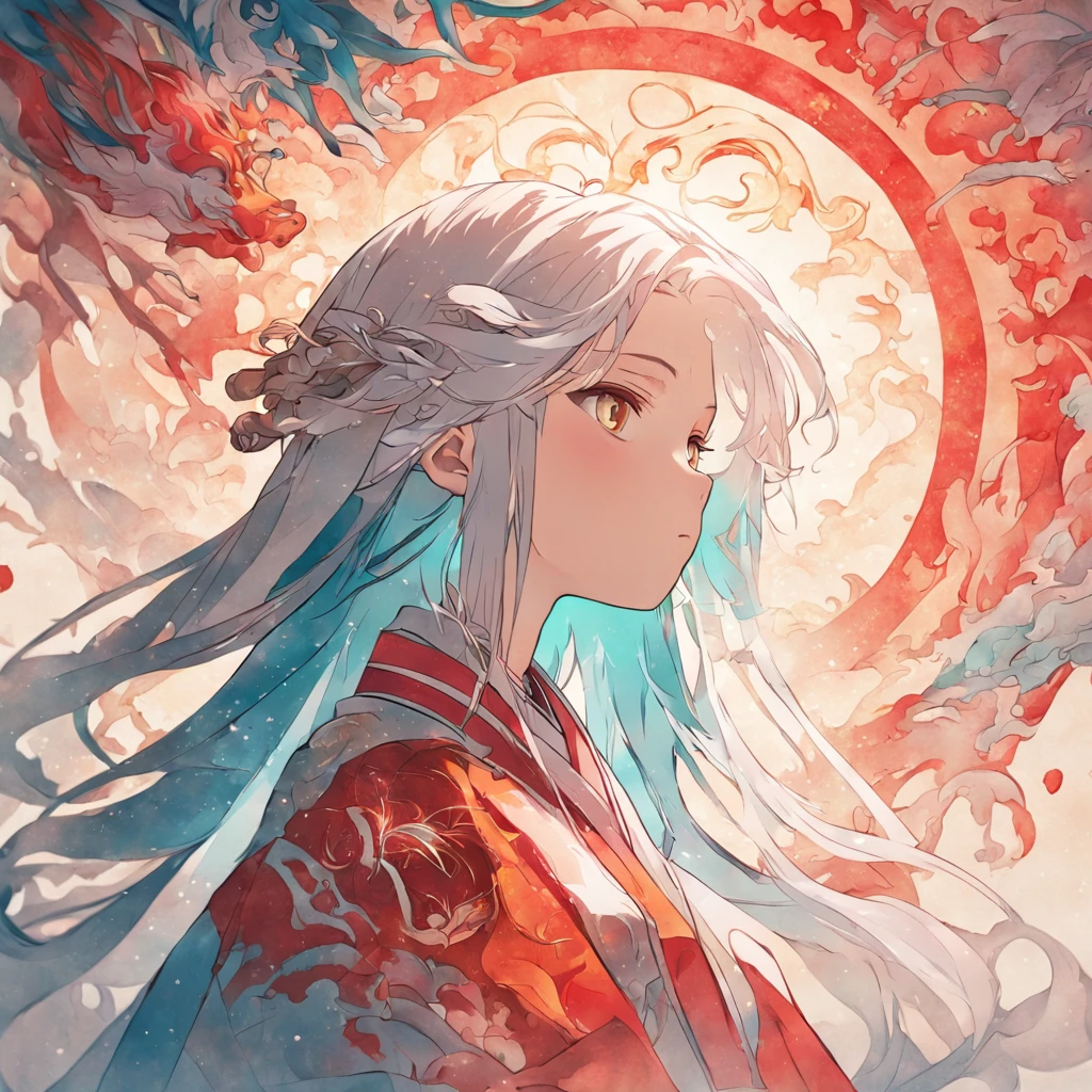 (White background:1.4),(Silhouette of a girl's head, Eyes closed, colorfull long hair, Oriental elements),(Chinese illustration:1.3,paper art:1.3, Quilted paper art:1.2),( reasonable design, Clear lines, High sharpness,Best quality, Very detailed, Masterpiece, movie light effect, 4K )