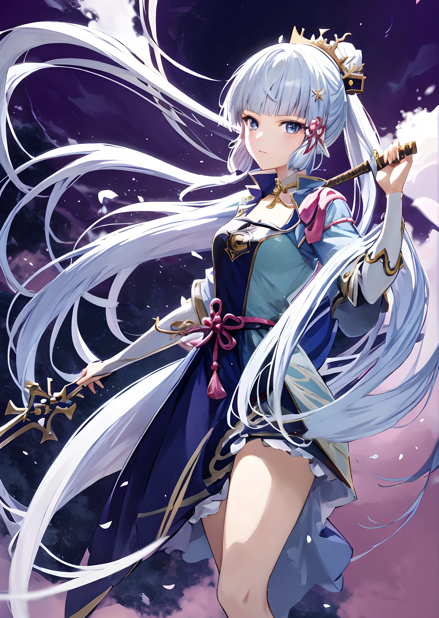 Anime girl with sword and dress,Long hair and crowns, white-haired god, Anime art wallpaper 4k, Anime art wallpaper 4 K, Anime art wallpaper 8 K, Best anime 4k konachan wallpaper, Keqing from Genshin Impact, Anime wallpaper 4 k, Anime wallpaper 4K, style of anime4 K, Ayaka Genshin impact