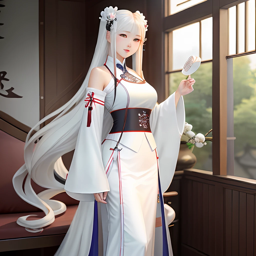 Pure white Hanfu,Bigchest,long whitr hair,white stockings,Pure,lovemaking