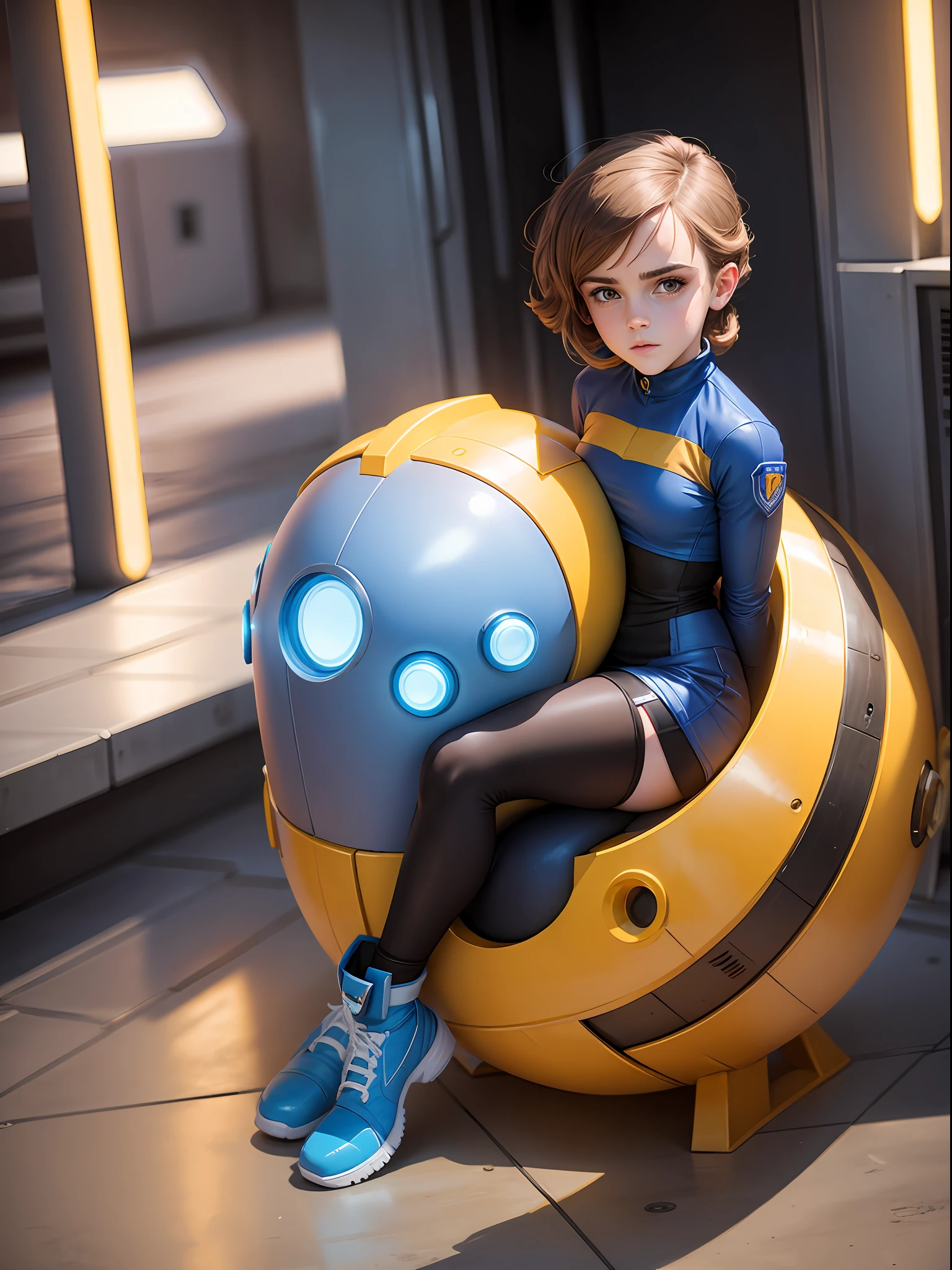 teen emma watson dressed as Mega Man. sci-fi.