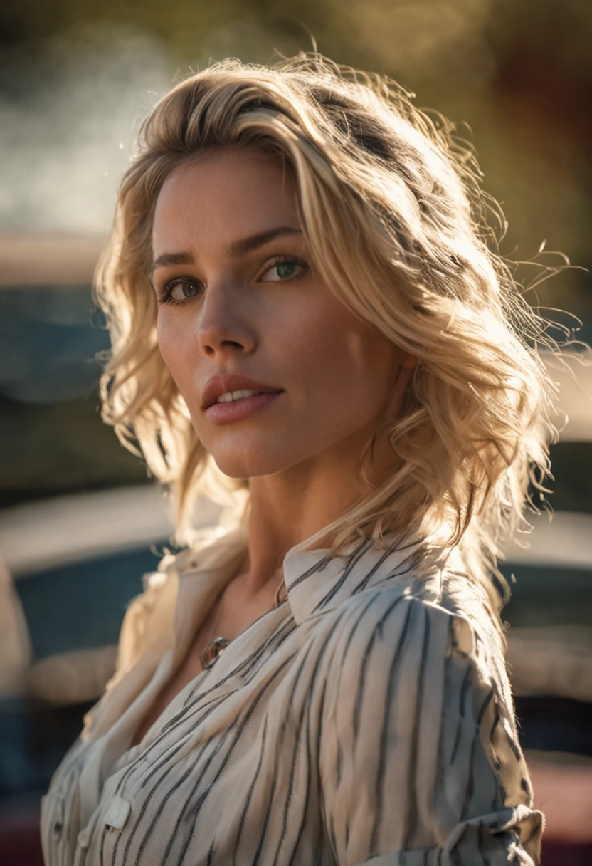 blonde model, medium sized breasts, beautiful, highly realistic, profile picture.