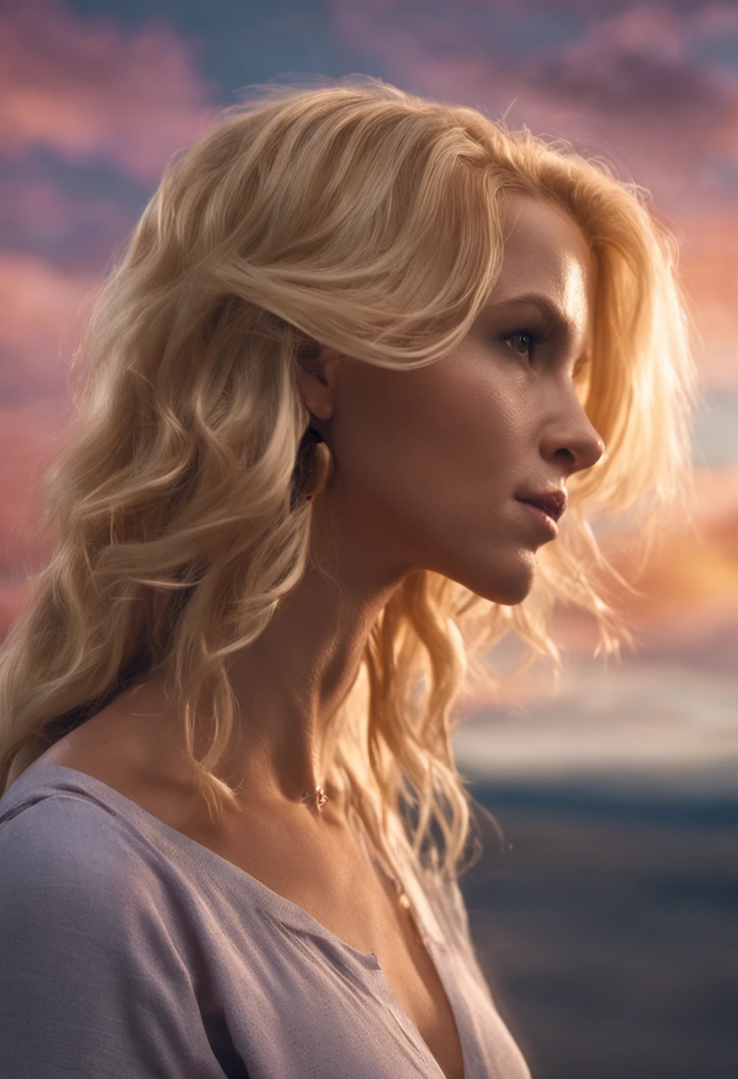 blonde model, medium sized breasts,  beautiful, highly realistic, profile picture.
