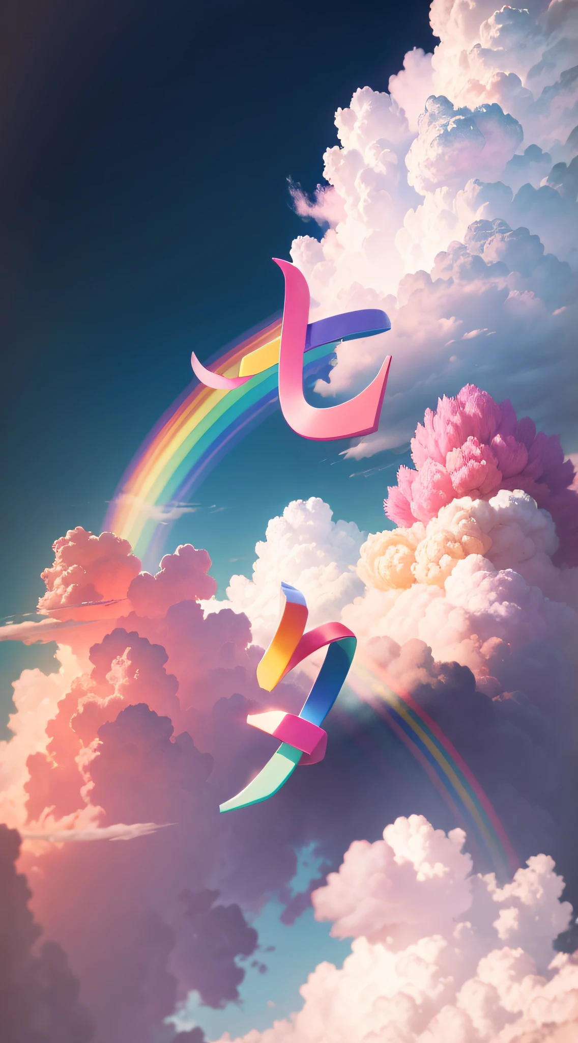 rainbow,masterpiece,best quality.pink cloudsbackground,