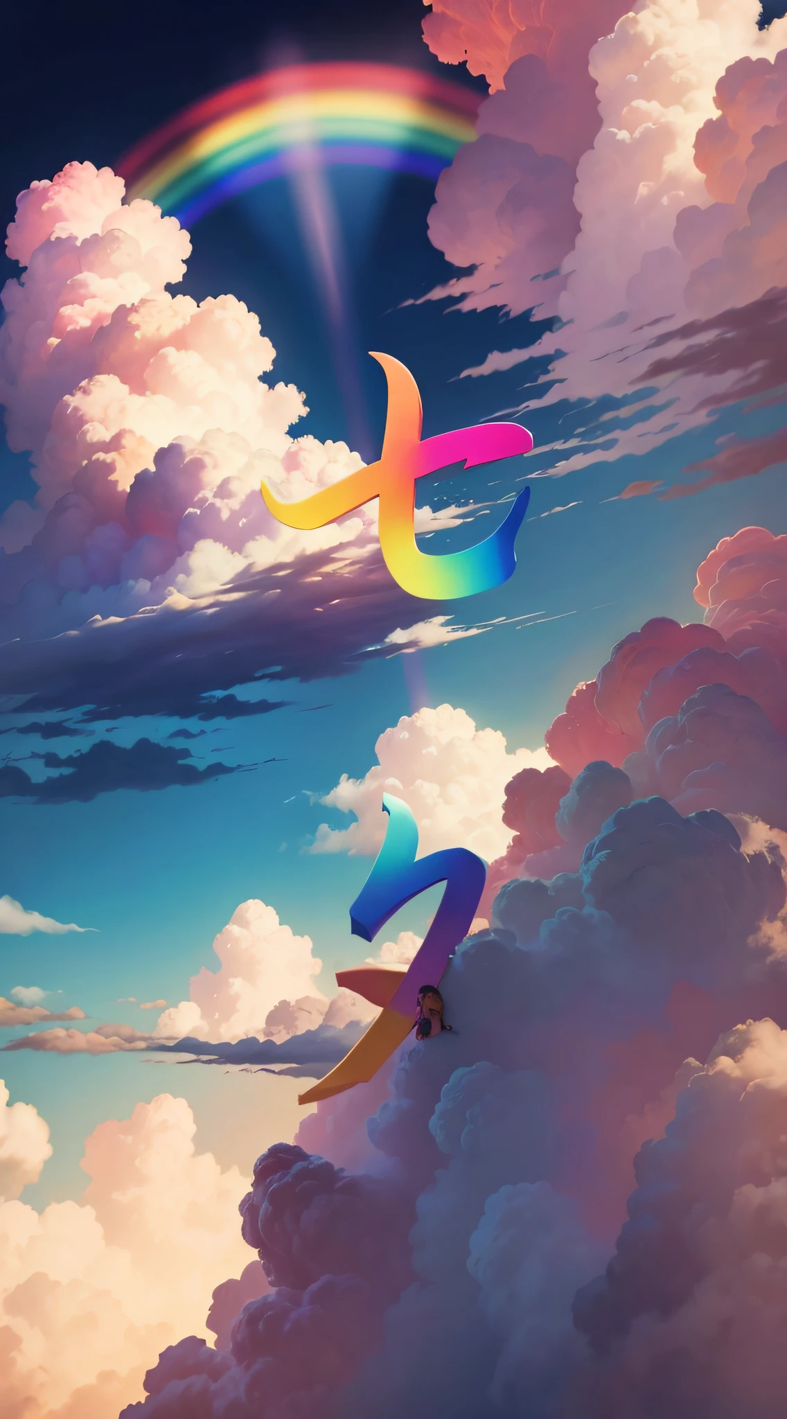Rainbow,Masterpiece,Best quality.Pink cloud background,Light and shadow art