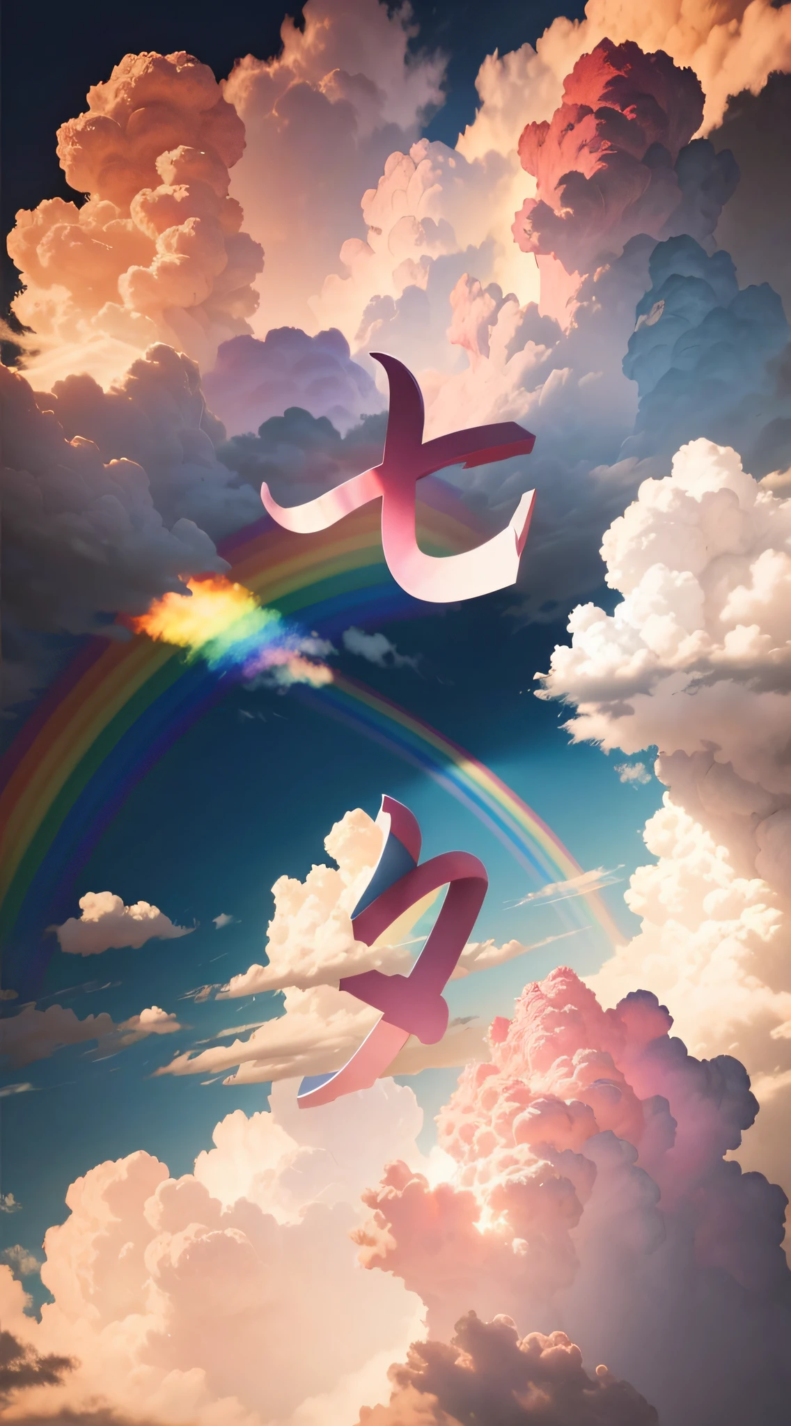 Rainbow,Masterpiece,Best quality.Pink cloud background,Light and shadow art