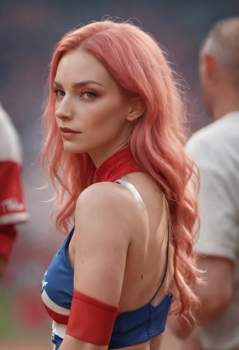 Teddi Mansueto, full body potrait of a photorealistic beautiful woman, (spectating a baseball game:1.5), hands in pockets:1.25, staring at camera in front, intense coloration fantasy, light hair, a stunning realistic photograph 20 years , random colored hair, (St Louis Cardinals fan fashion:1.3), random color eyes, full body, cover, hyperdetailed painting, luminism, octane render, Bar lighting, complex, 8k resolution concept art portrait by Martina Fačková and Prywinko Art, Artgerm, WLOP, Alphonse Mucha, Tony Taka, fractal isometrics details bioluminescence, hypereallistic cover photo awesome full color, hand drawn, bright, gritty, realistic, davinci, erte .12k, intricate. hit definition , cinematic,Rough sketch, mix of bold dark lines and loose lines, bold lines, on paper , real life human