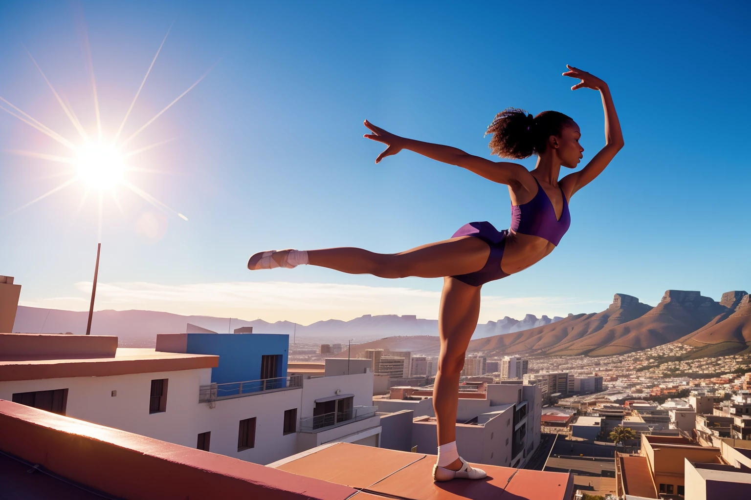 Date: 1988
Location: Cape Town, South Africa
Description: A dancer rehearsing a ballet routine on a sunlit rooftop, every leap and twist punctuated by the rhythm of the city below.