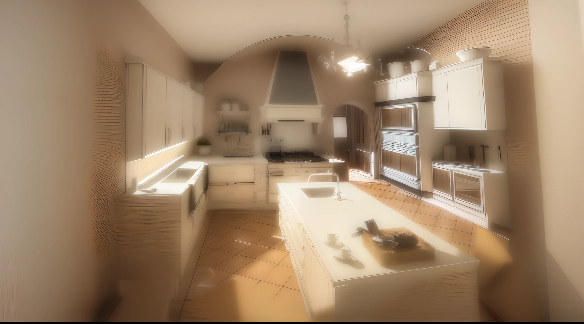 Kitchen sketch with table and sink, concept-art!, 2 - point perspective, Kitchen, concept-art!!, 2 point perspective, 1-point perspective, old kitchen backdrop angled view, one-point perspective, conceptual drawing, professional sketch, 3 d point perspective, Kitchen for art students, concept art sketch, 3 point perspective, three point perspective