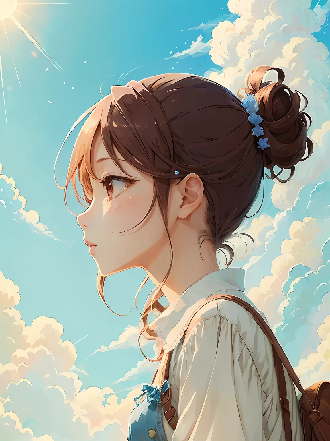 Profile Anime Illustration Girl、Fantastical 、blue-sky 、Contre-Jour、