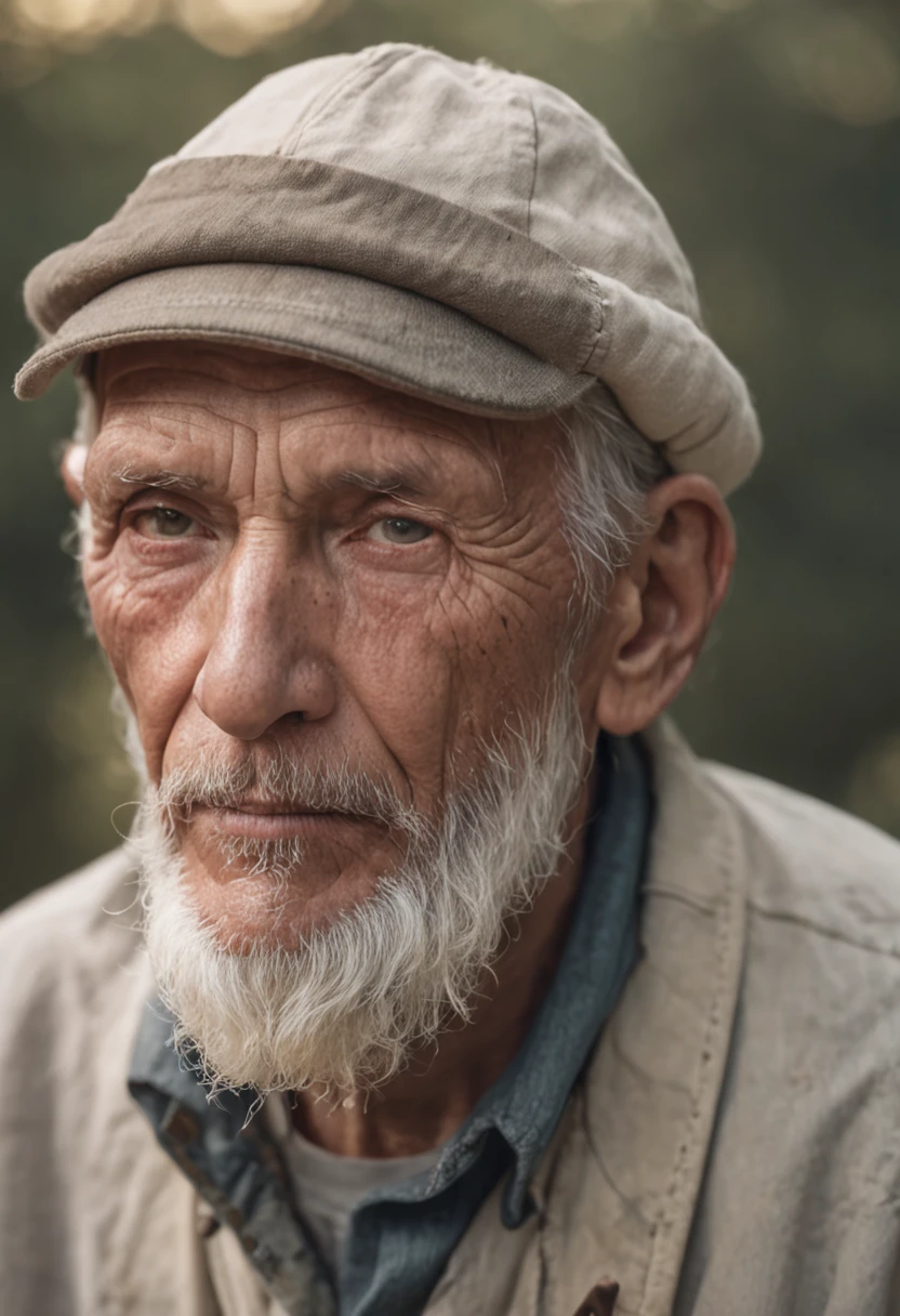 Old fisherman, Professional color grading, Soft shadows, no contrast, clean sharp focus, Film photography