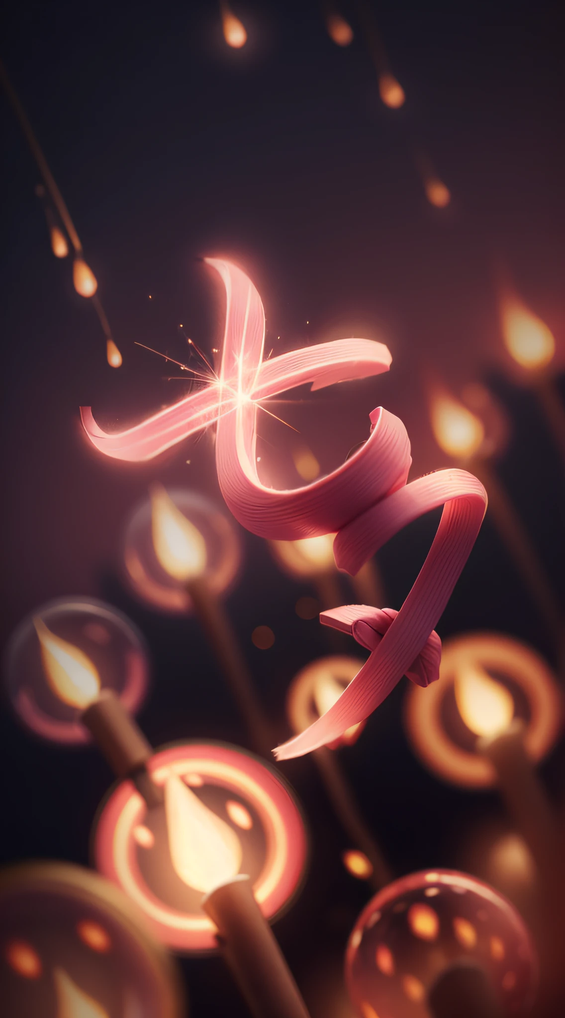 the night，In pink，Fireworks all over the sky，Heart-shaped bubbles，Cartoony，Glowing fireflies around，Cute and cute，Glow effects，Dingdall effect，depth of fields，high light，Real light，Ray traching，oc rendered，Hyper-realistic，best qualtiy，8K，Works of masters，super-fine，Detailed pubic hair，Bokeh，Light and shadow art