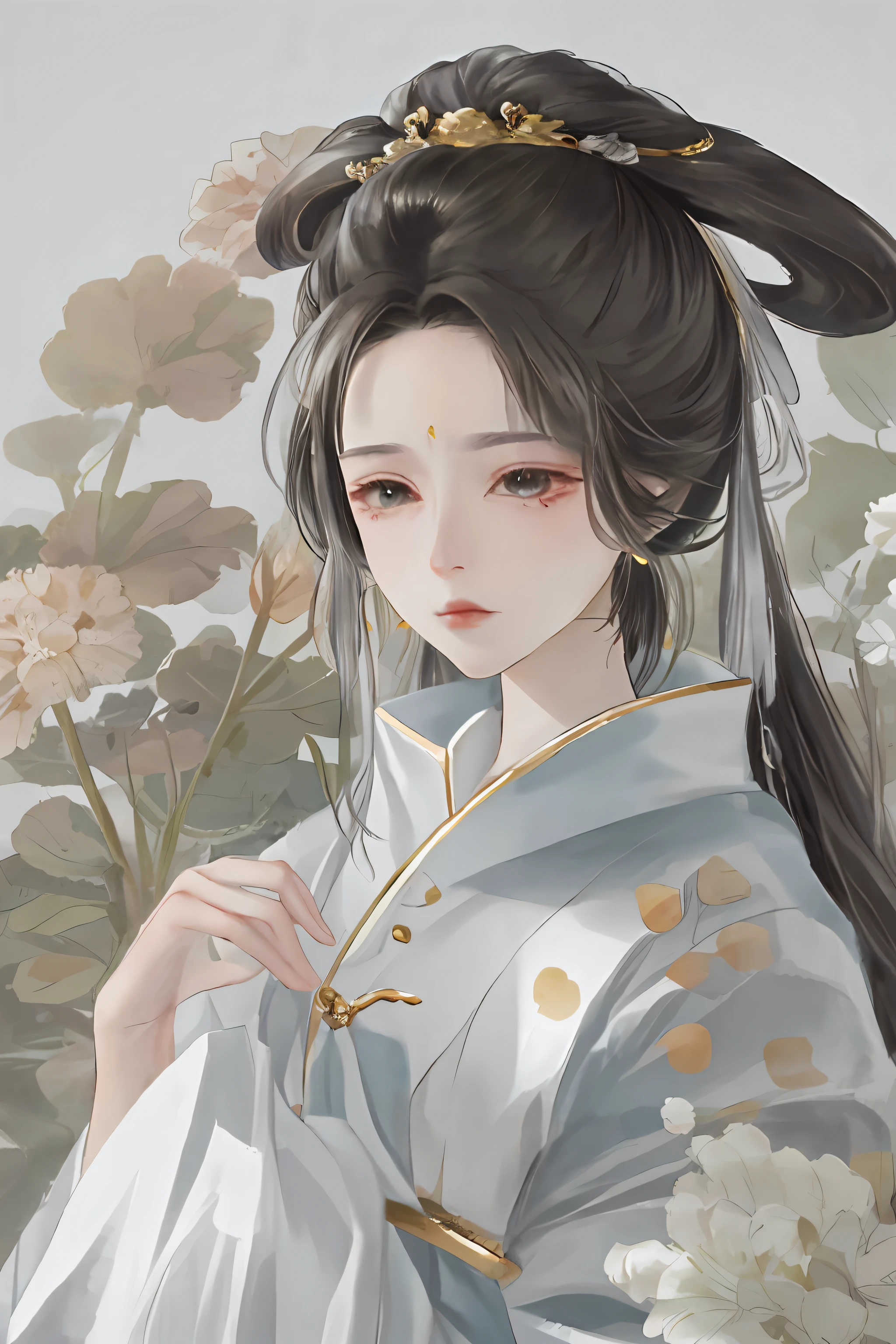 Ancient Chinese beauties flying in the sky,wearing ancient Chinese costume,Flowing tulle,Light silk,Lazy posture,large lotus leaf,lotuses,Ink painting style,clean color,Decisive cut,Leave white space,impressionistic,tmasterpiece,ultra-detailliert,Epic composition, high qulity, HighestQuali, 4K --v 6