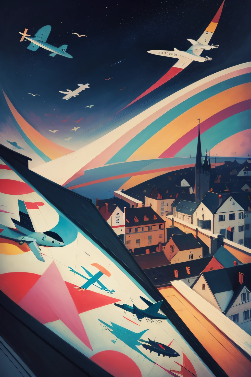 1000 airplanes on the roof, painting by kandinsky