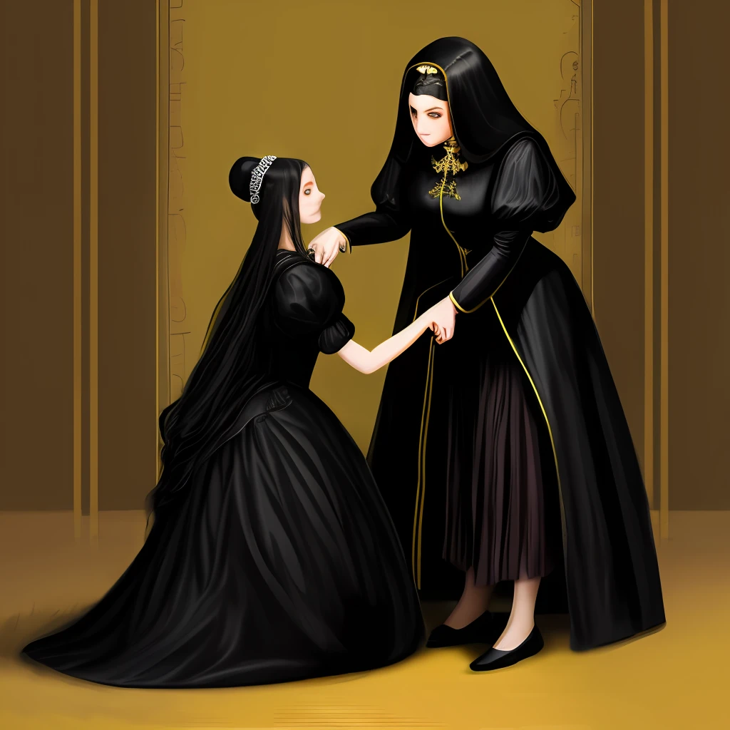 (Muslim girl on a leash with brown skin and short black hair, with a black dress and a blue hijab. She has a embarrassed crying face. She has pink lipstick on. She is on her hands and knees. On the floor.
)
(The background is a bedroom with a lot of sexy dominating women with brown skin, teasing smile and a hijab in a black dress surrounding her laughing.
(While 2 sexy dominating women laughing are standing in front of her. HD, Ultra 8k.).,