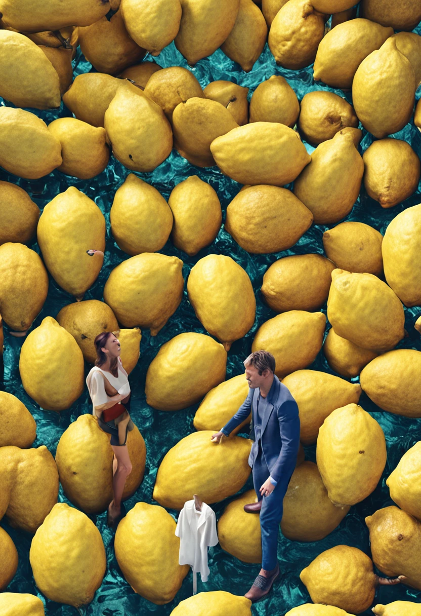 A realistic photo of a music festival with a giant Shiny Lemon with an entrance and people coming in