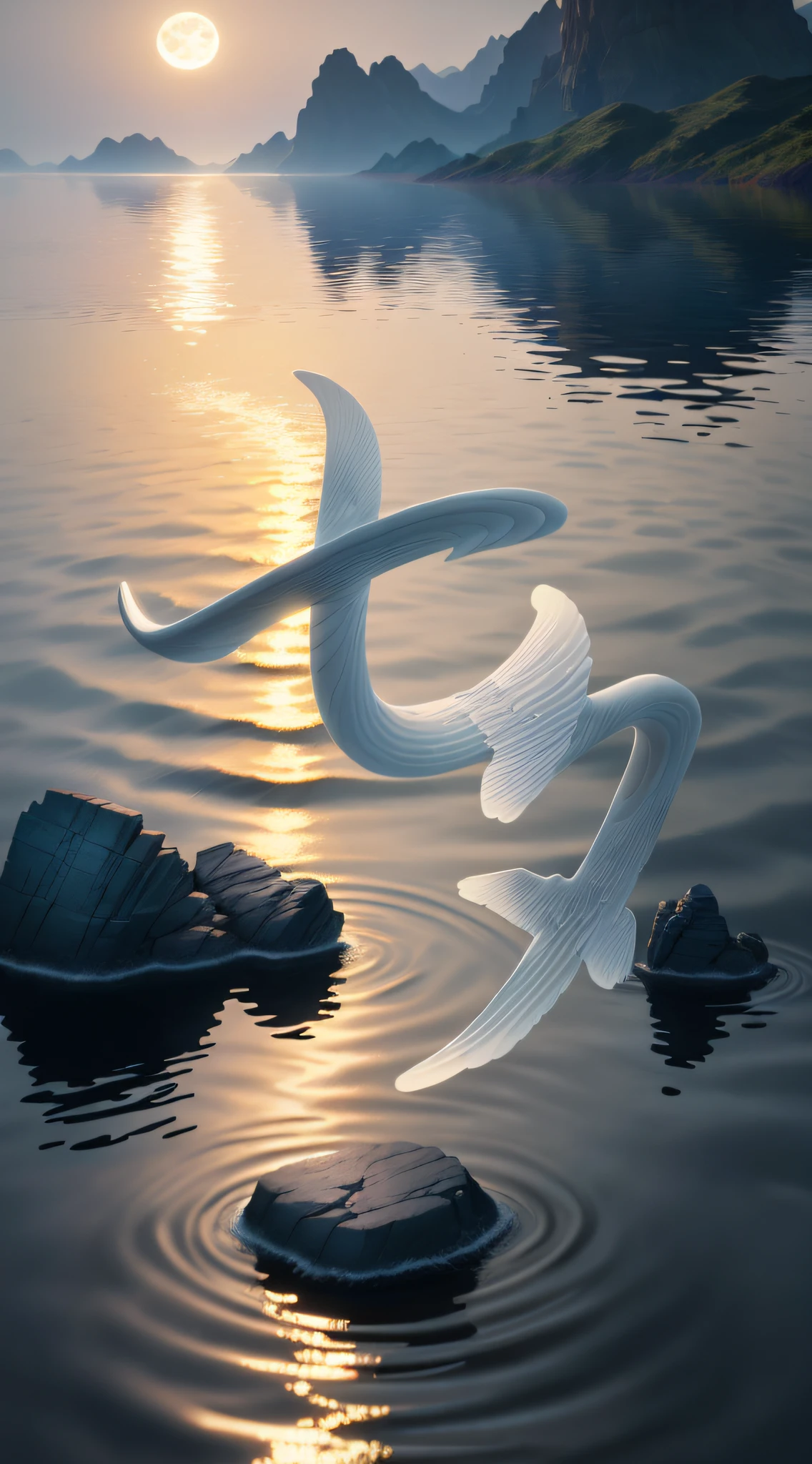 Ripples on the surface of the water shiningby the moon,eruanshi,Rock,Award-winningworks,Surrealism,8K