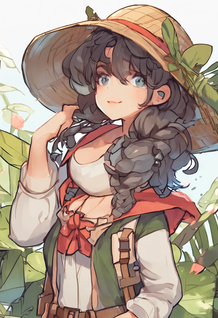 Cartoon girl in hat and fishing net, insect trainer girl, wearing a fisher 🧥, Female protagonist 👀 :8, chihiro! fujisaki, Female explorer mini cute girl, Fanart, official fanart, High-quality fanart, touhou character, Abigail from Stardew Valley, full body portrait of a short!, style in ghibli anime style, resin,Q version characters