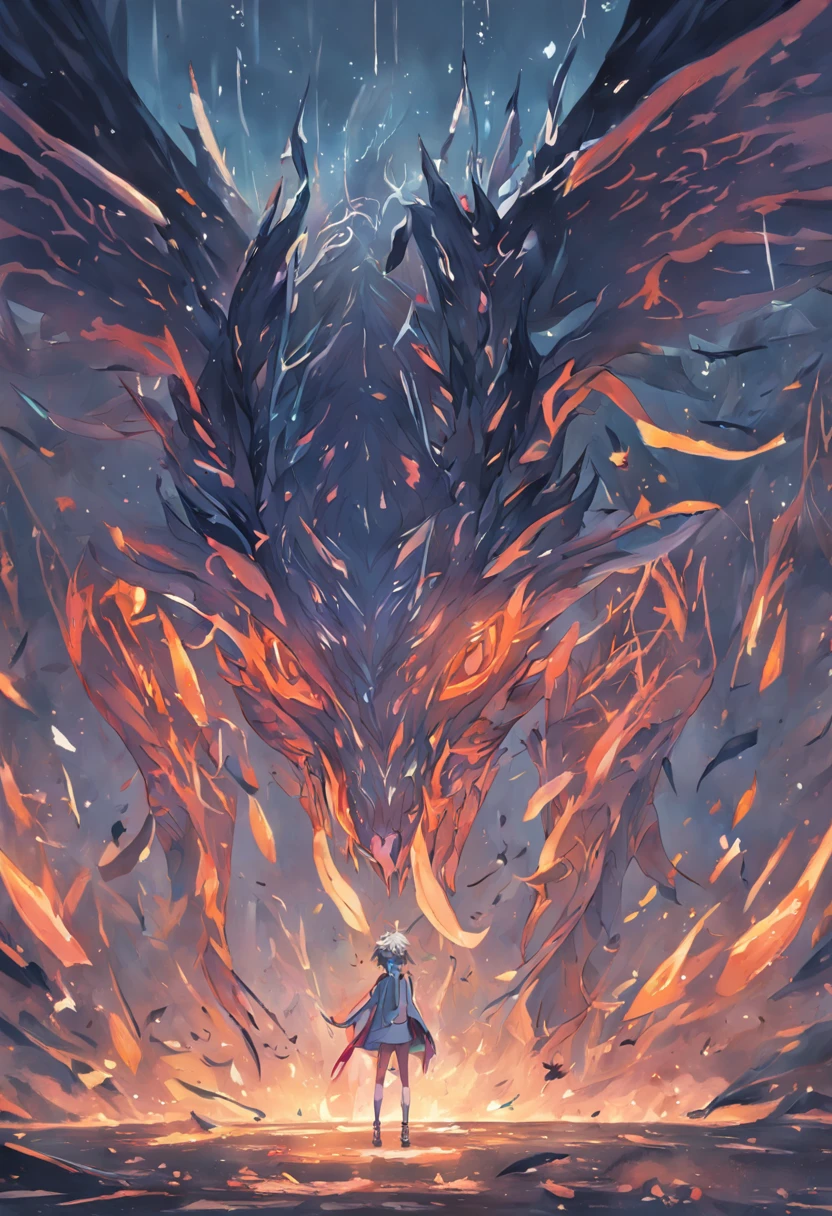 Horizontal antlers,The shattered aura glows warmly and brightly between the antlers
Except for a pair of wings behind it,Layers of broken feathers,There are wings underneath,It is a tentacle covered with white scales,They also omit feathers scattered at the ends,It doesn't seem to have grown up yet
A grotesque but beautiful monster