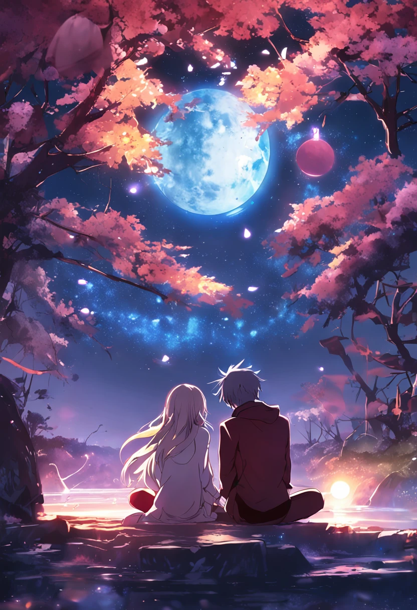 Anime couple sitting on the ground,There are glowing spheres,There are mooncakes, no game no life, beautiful fantasy anime, anime in fantasy style, zerochan art, hd anime wallaper, Anime fantasy artwork, anime wallaper, ethereal anime, Beautiful anime, Anime fantasy illustration, Beautiful anime artwork, anime artsyle, Beautiful anime art, pixiv contest winner, Digital art on Pixiv
