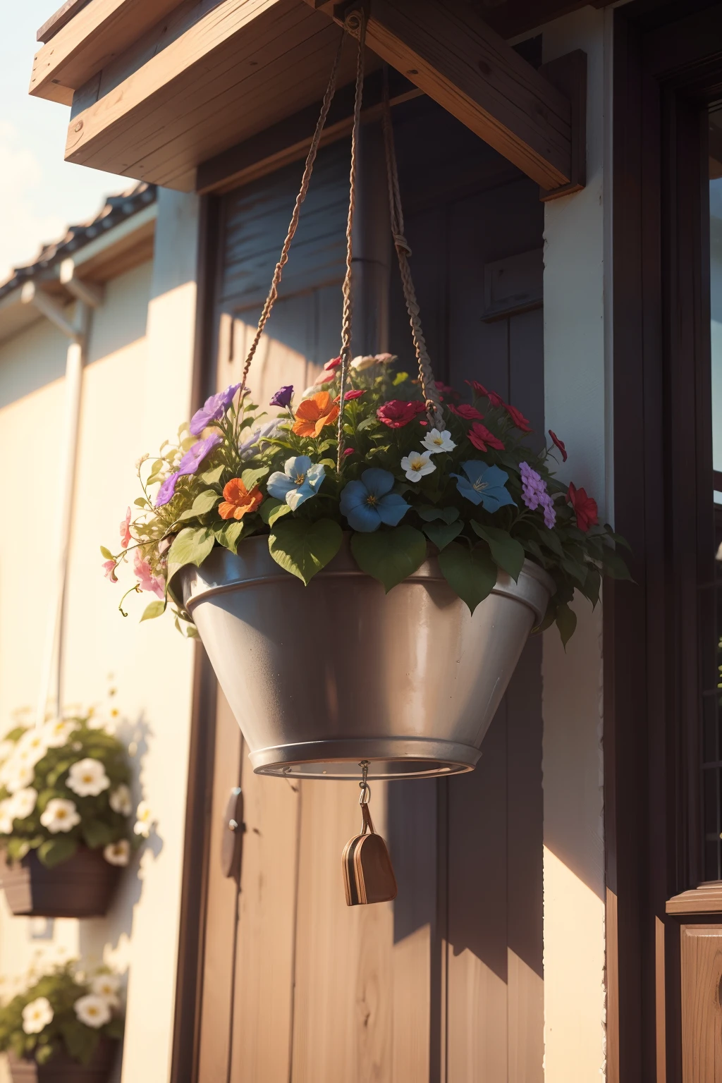 A hanging flower basket