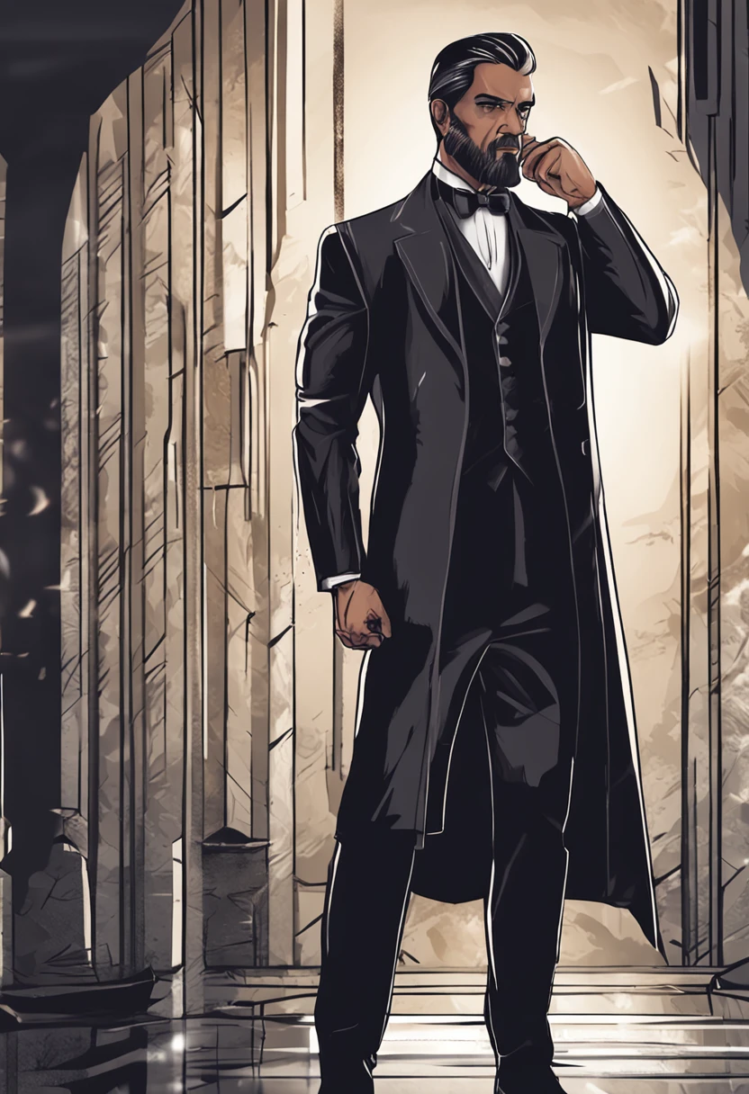 A close up of a man in a suit and tie standing in a hallway - SeaArt AI