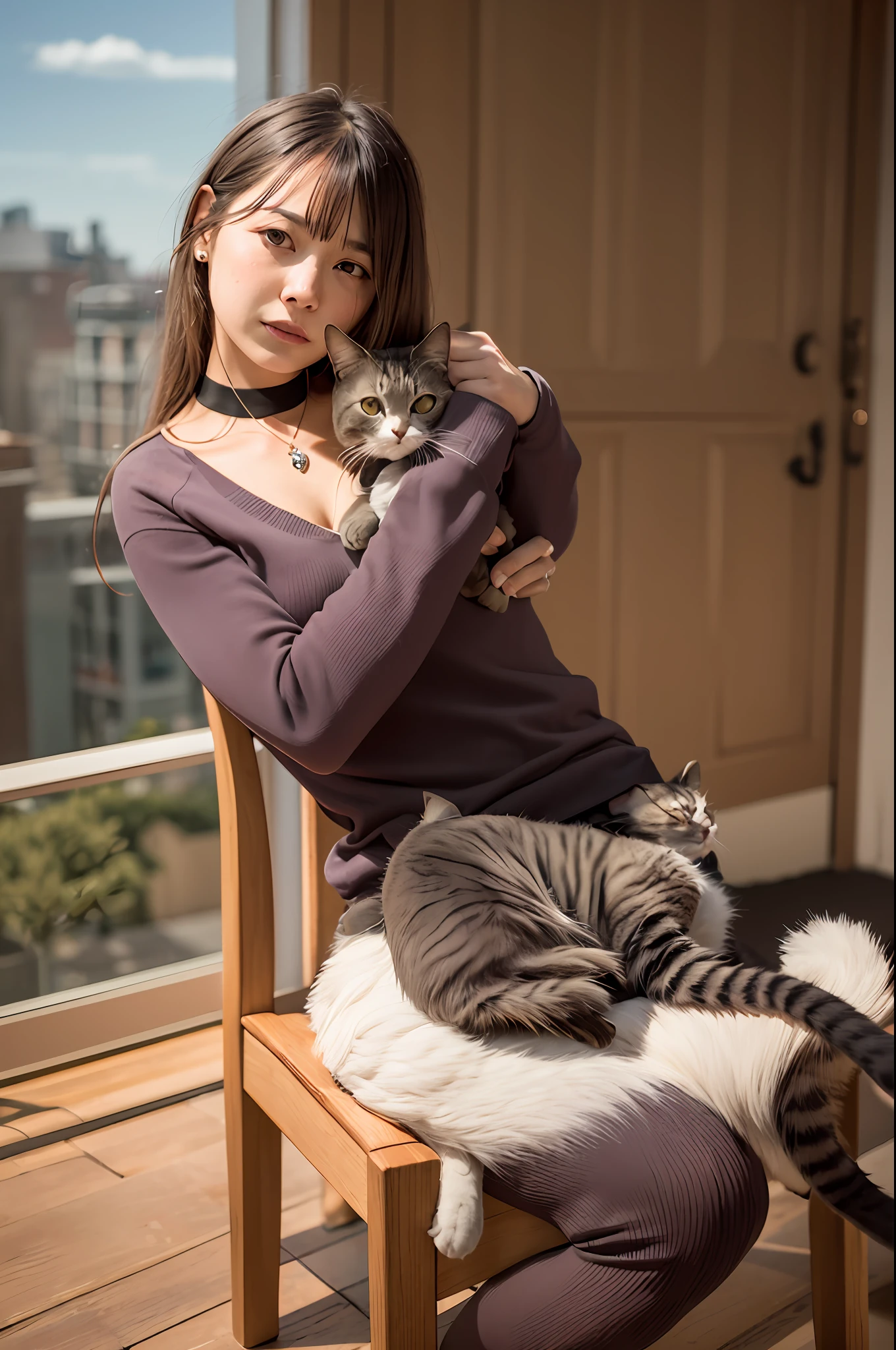 (masterpiece, best quality), Stuff the cat, Young people who are just starting out in social work, In the business office,