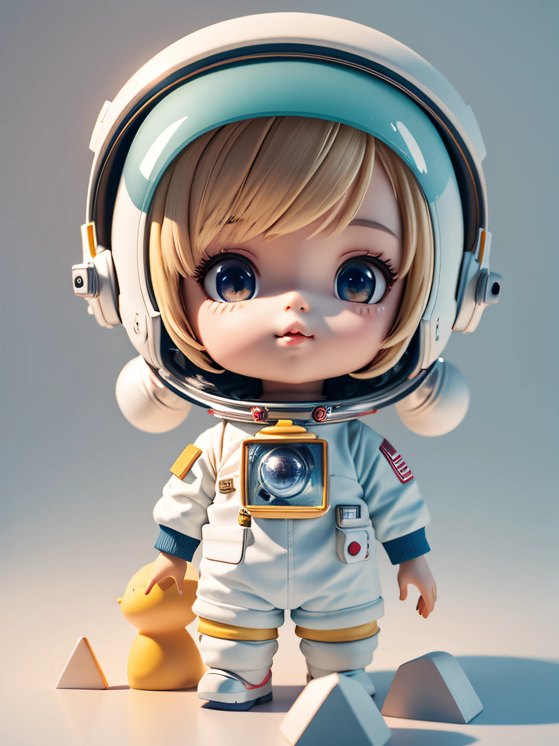 There a little doll with helmet and helmet, Lovely 3D rendering, little astronaut looking up, Portrait anime space cadet boy, Cute 3d anime boy rendering, Lovely and detailed digital art, Male explorer mini cute boy, 3D rendering stylization, 3D rendering character art 8k, cute digital painting, Anime style 3D, Ultra-detailed rendering