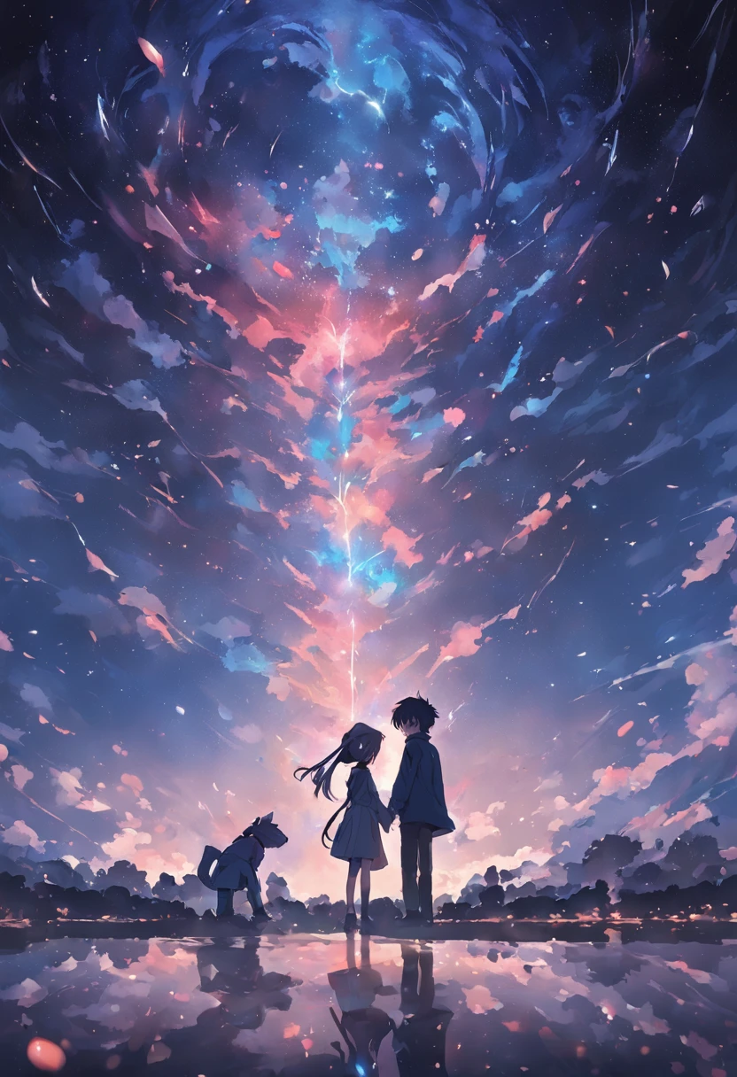 dream colors,tmasterpiece,the detail,starryskybackground,Clouds,Light and shadow effects,film effect,Rich in color,((A couple)),Embrace each other,((((In kissing)))),Petals rained down,Full moon night,Blooming with flowers,blurryforeground,Depth of field effect,A half body