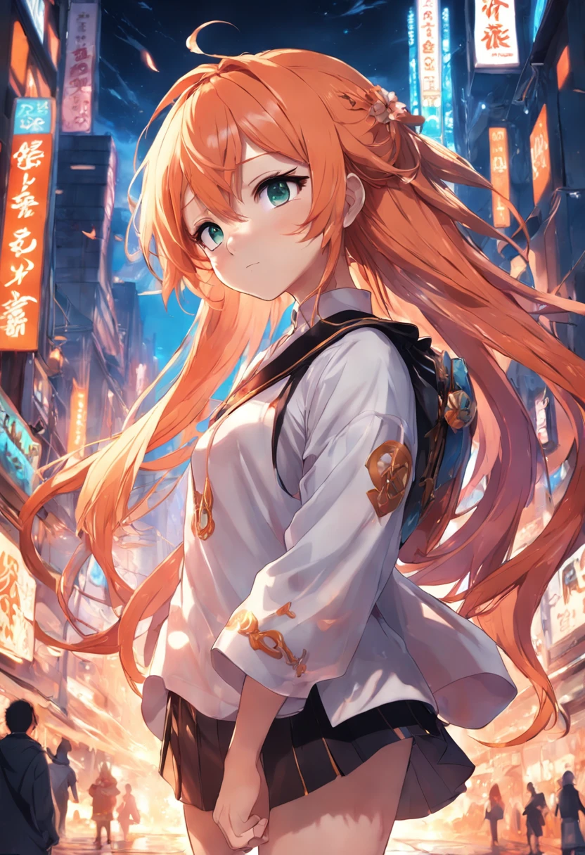 [(White background:1.4)::5],Original,(illustration:1.1),(Best quality),(巨作:1.1),(Extremely detailed Cg Unity 8K wallpaper:1.1), (Colorful:0.9),(imid shot:0.95),(full bodyesbian:1.25),Dynamic Angle,(Solo:1.2),[Bottle bottom],（（（1 boy 3.5）））），1boy（Weight 1.6），Orange-pink hair，（Green Eyes 1.5），Popular in pixiv，Anime characters，as an anime character，Male characters，Long ponytail hair，Fantasy magic，Mage robes，Fantastical，Exquisite medieval streets，（Nice face），Beautiful detailed face，Extremely delicate and beautiful boy，sunny clear sky，ventania，beautiful sky，cumulus cloud