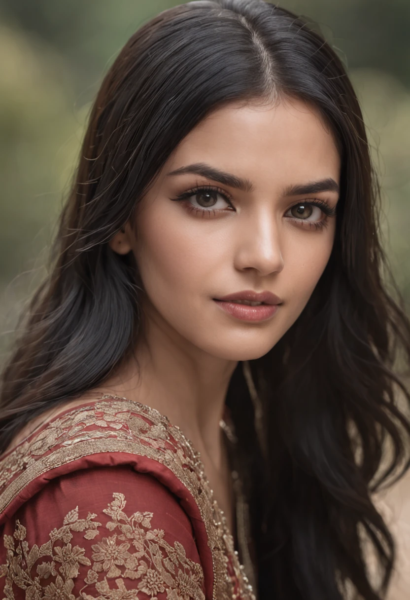 beautiful Indian women , long black hair, black eyes, happy face